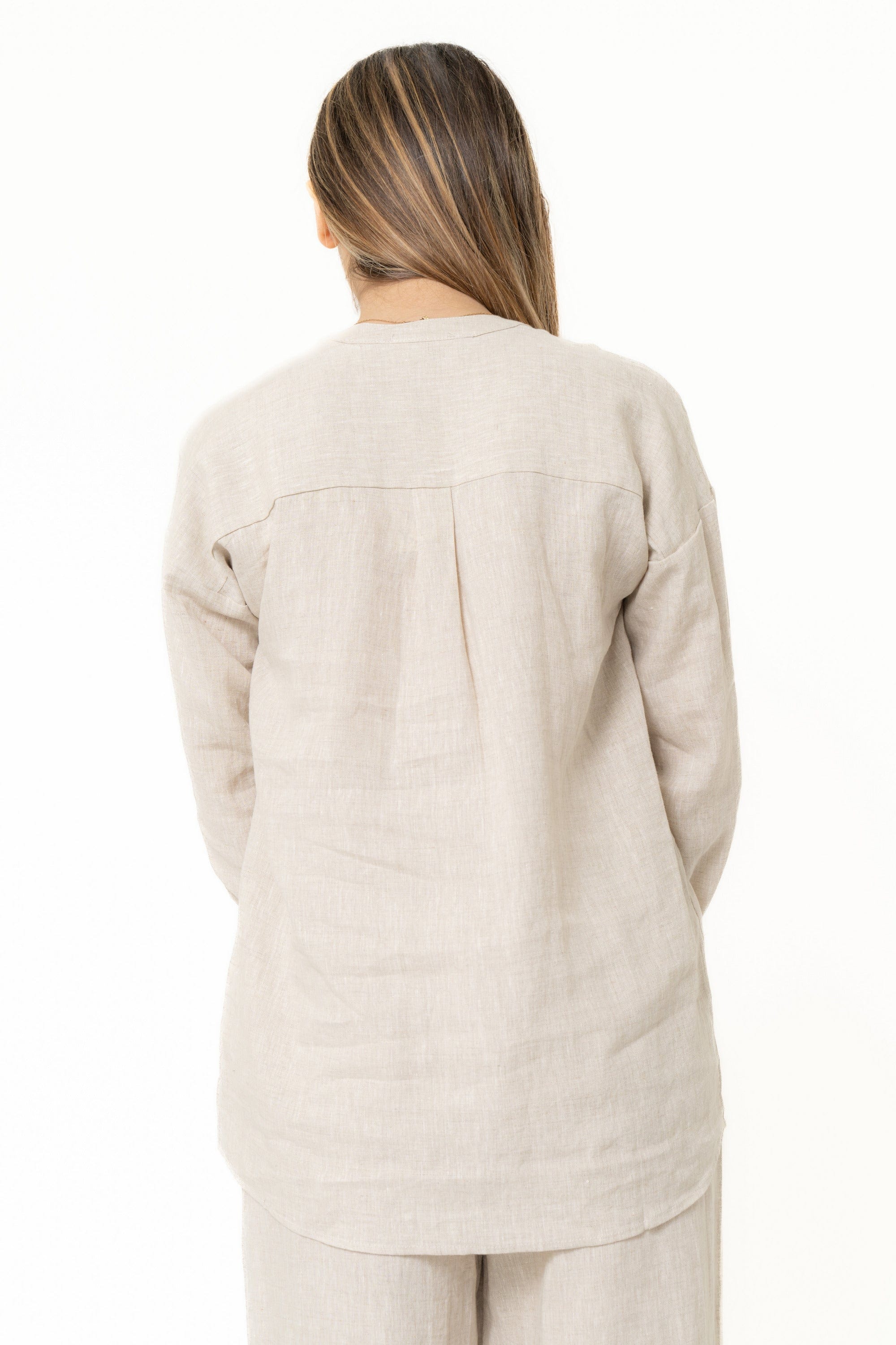 Long Sleeve Plain Blouse With Neck Opening