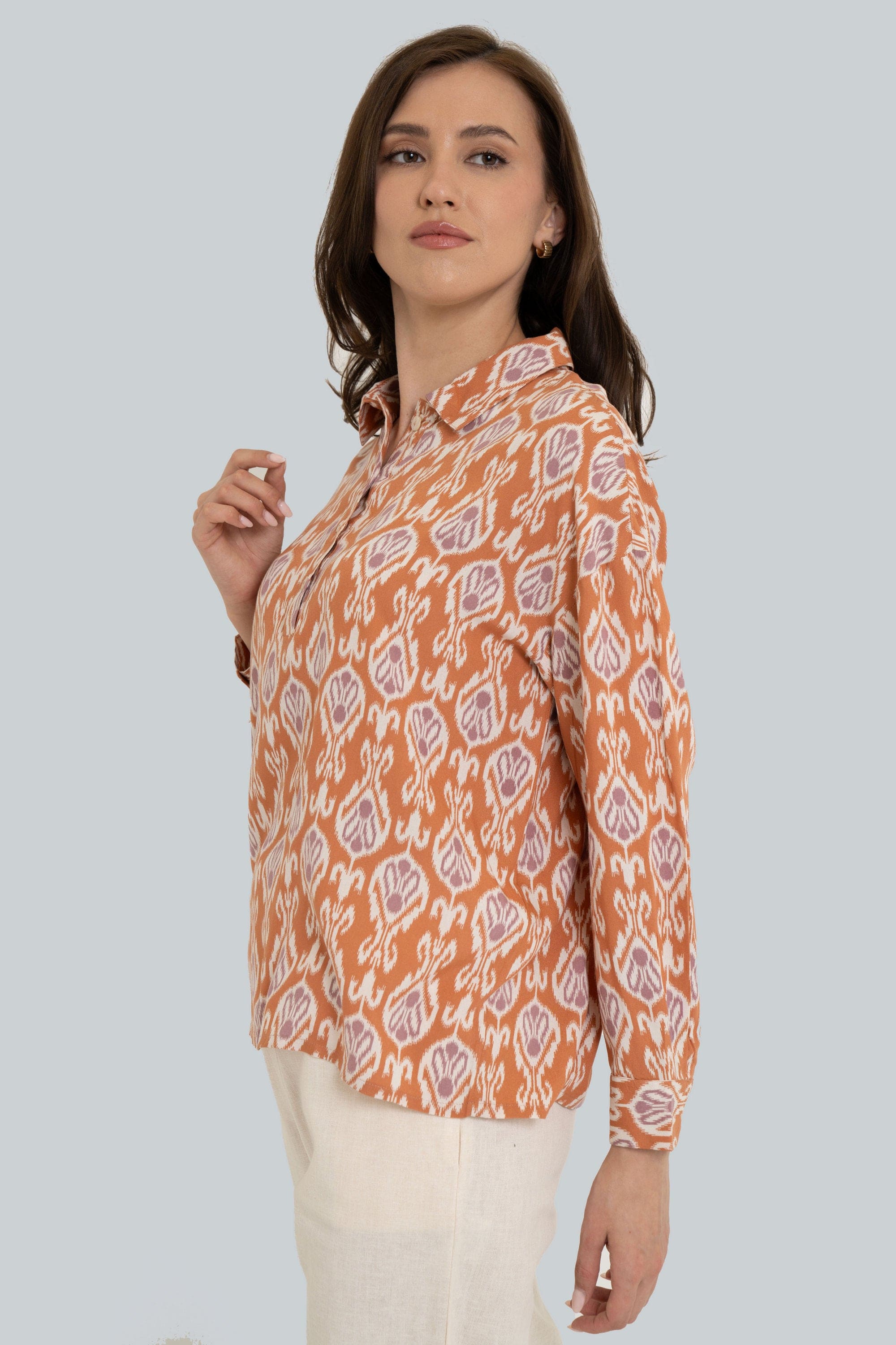 Yola Long Sleeve Blouse with Prints and Buttons