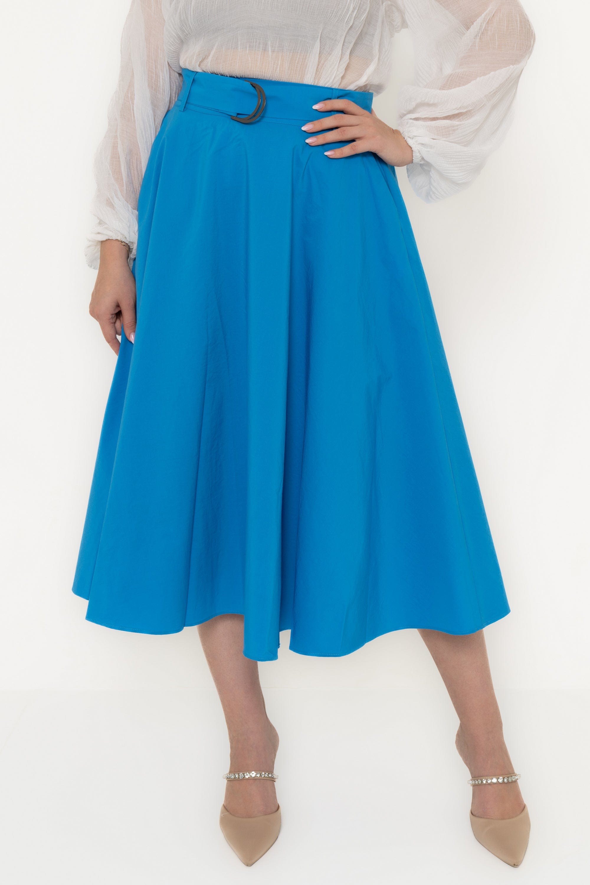 Plain Ruffle Skirt With Waist Belt