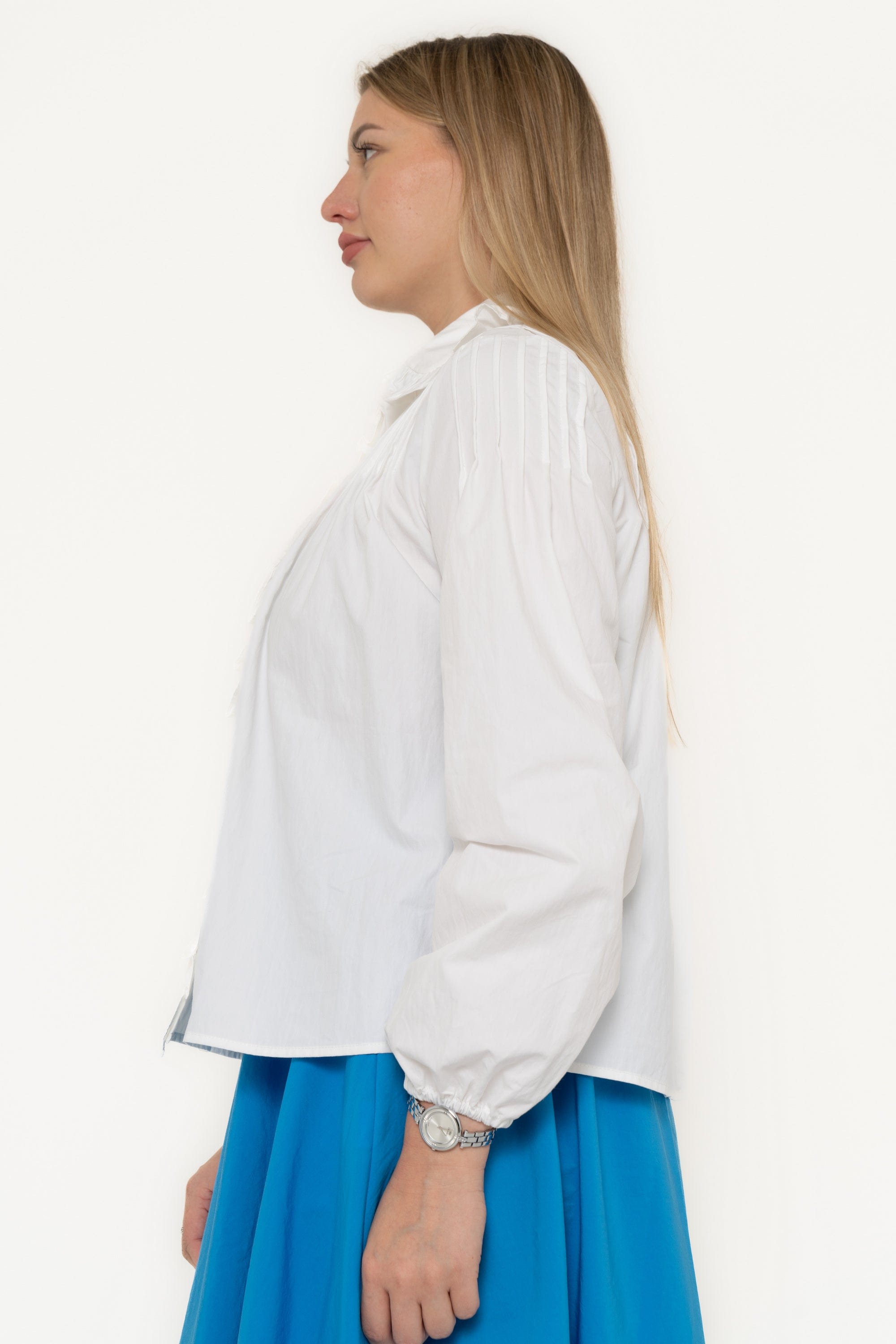 Plain Blouse With Ruffles On The Sleeve And Long Sleeves