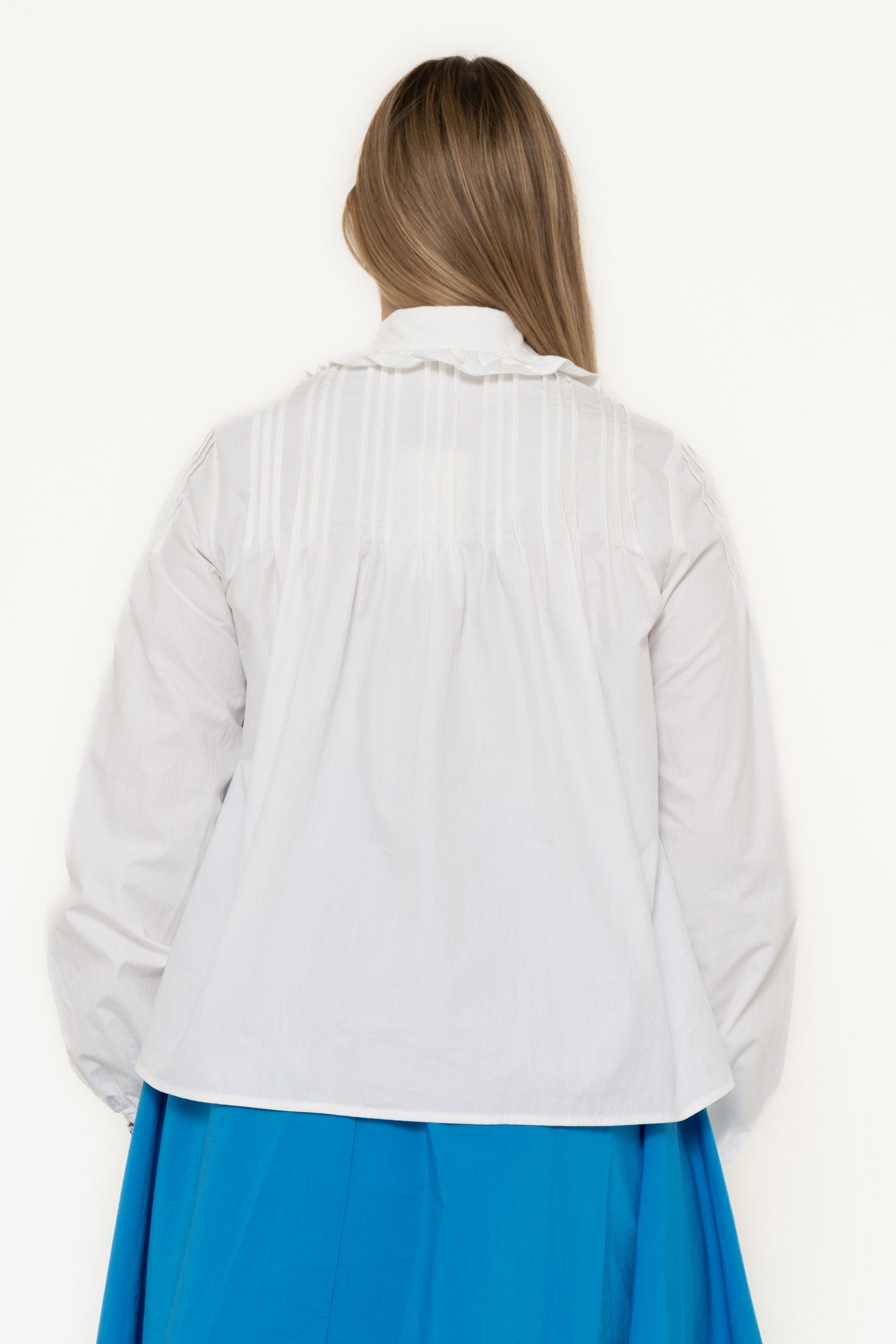 Plain Blouse With Ruffles On The Sleeve And Long Sleeves