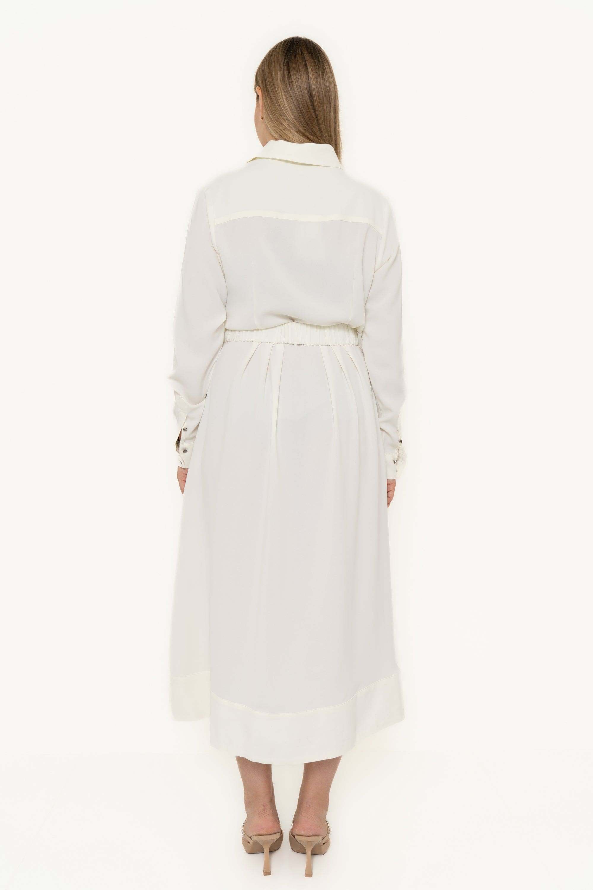 Yola Plain Work Dress with Long Sleeves and Waist Belt