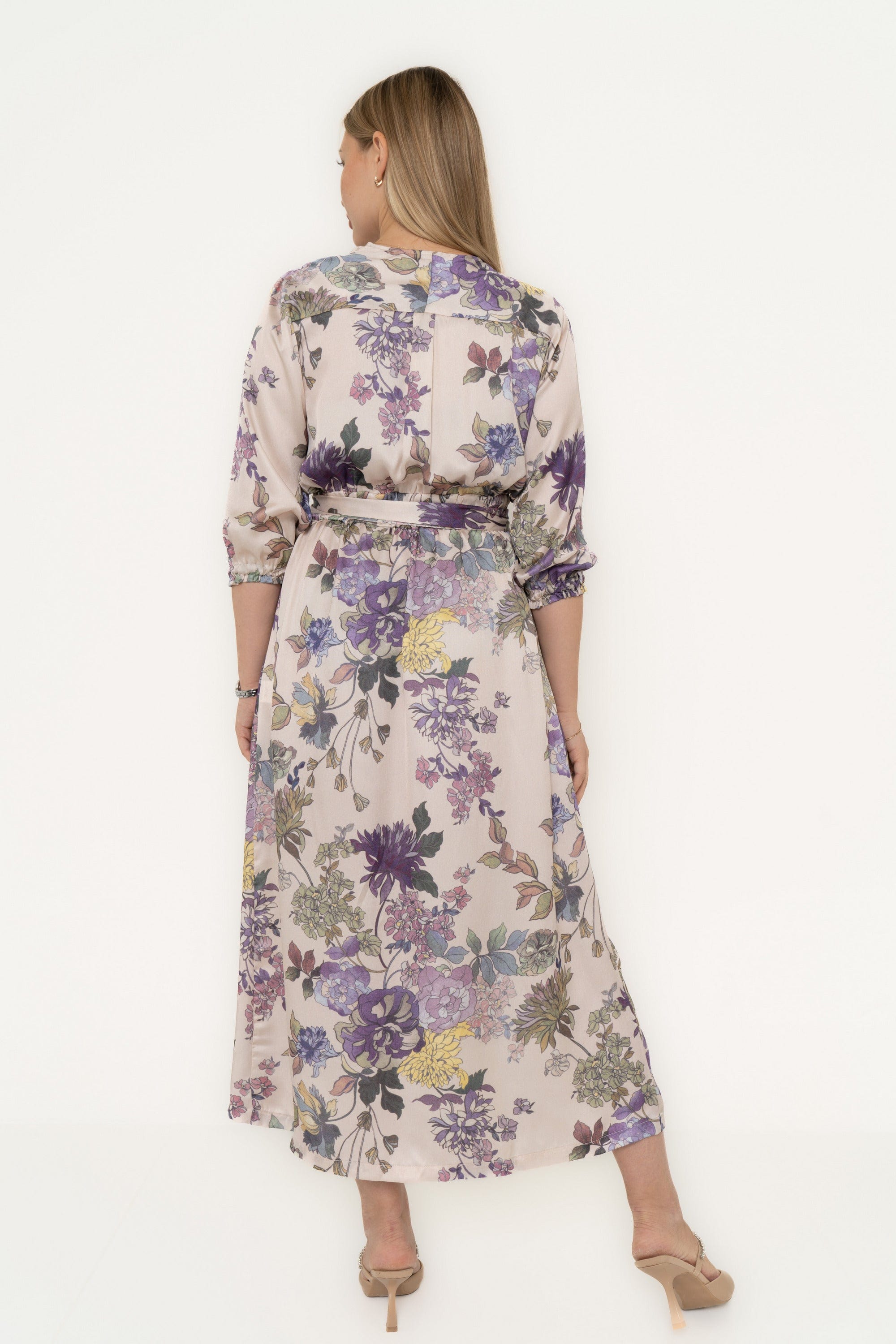 Floral Midi Dress With 3/4 Sleeves