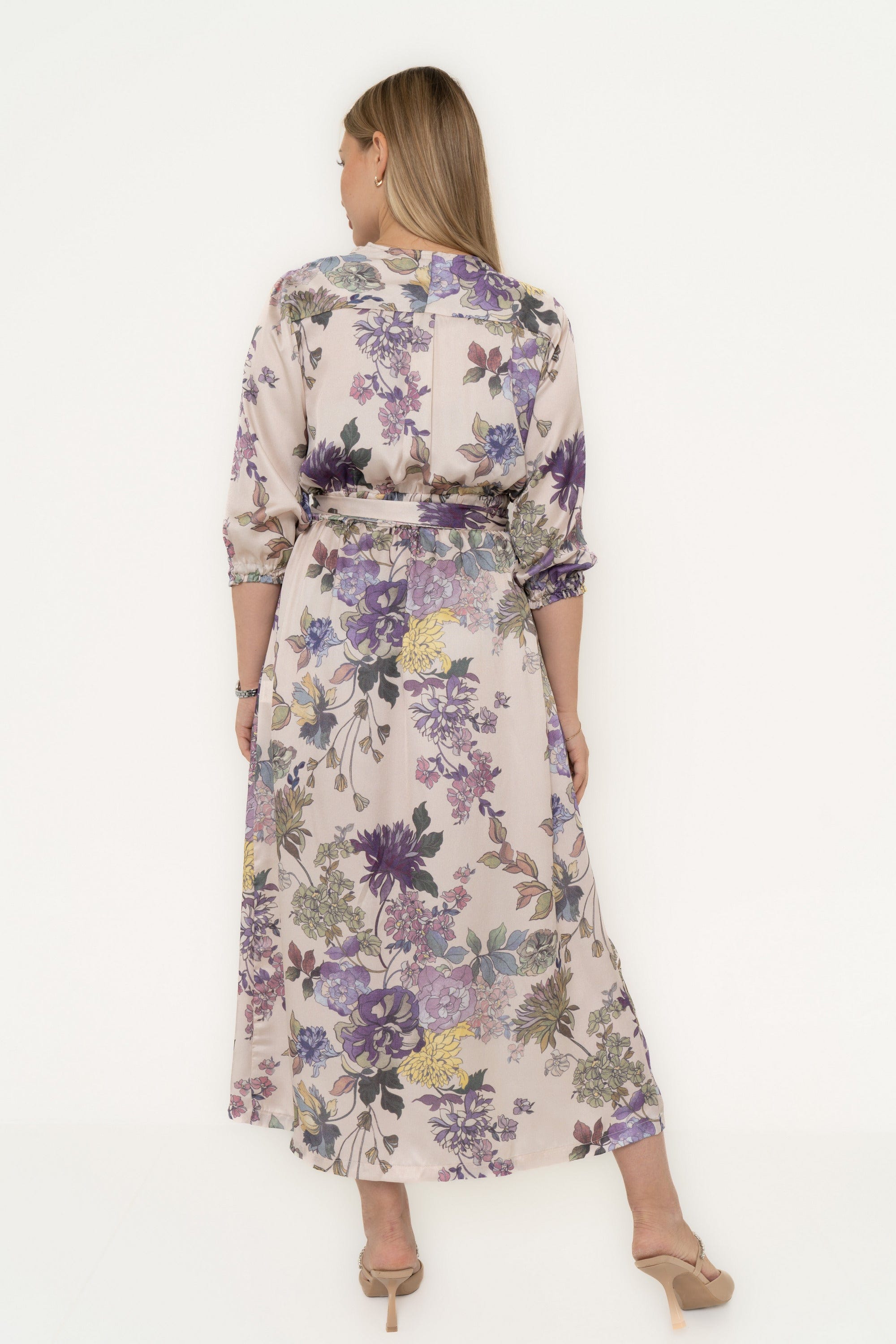 Yola Floral Midi Dress with 3/4 Sleeves