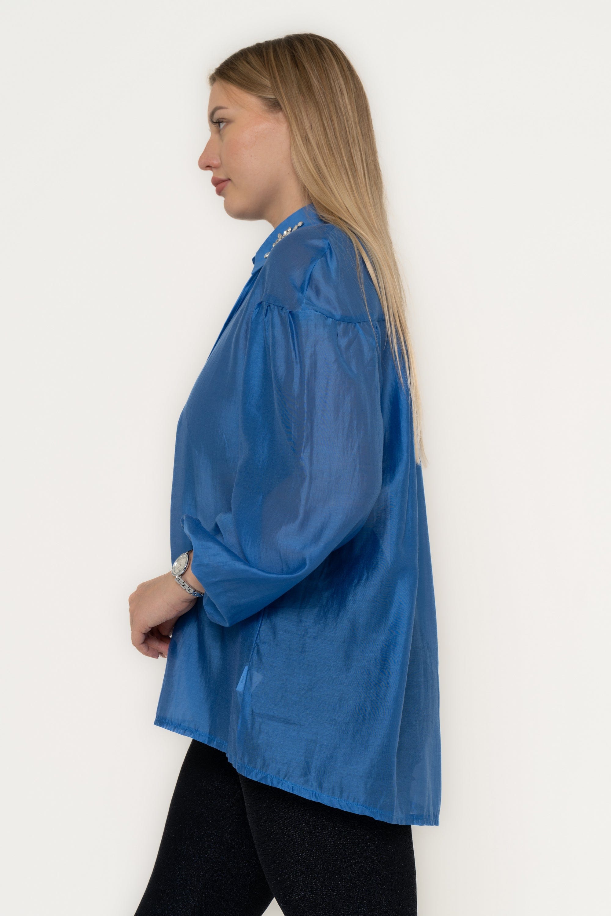 Solid Long Sleeve Blouse With Ruffled Sleeves