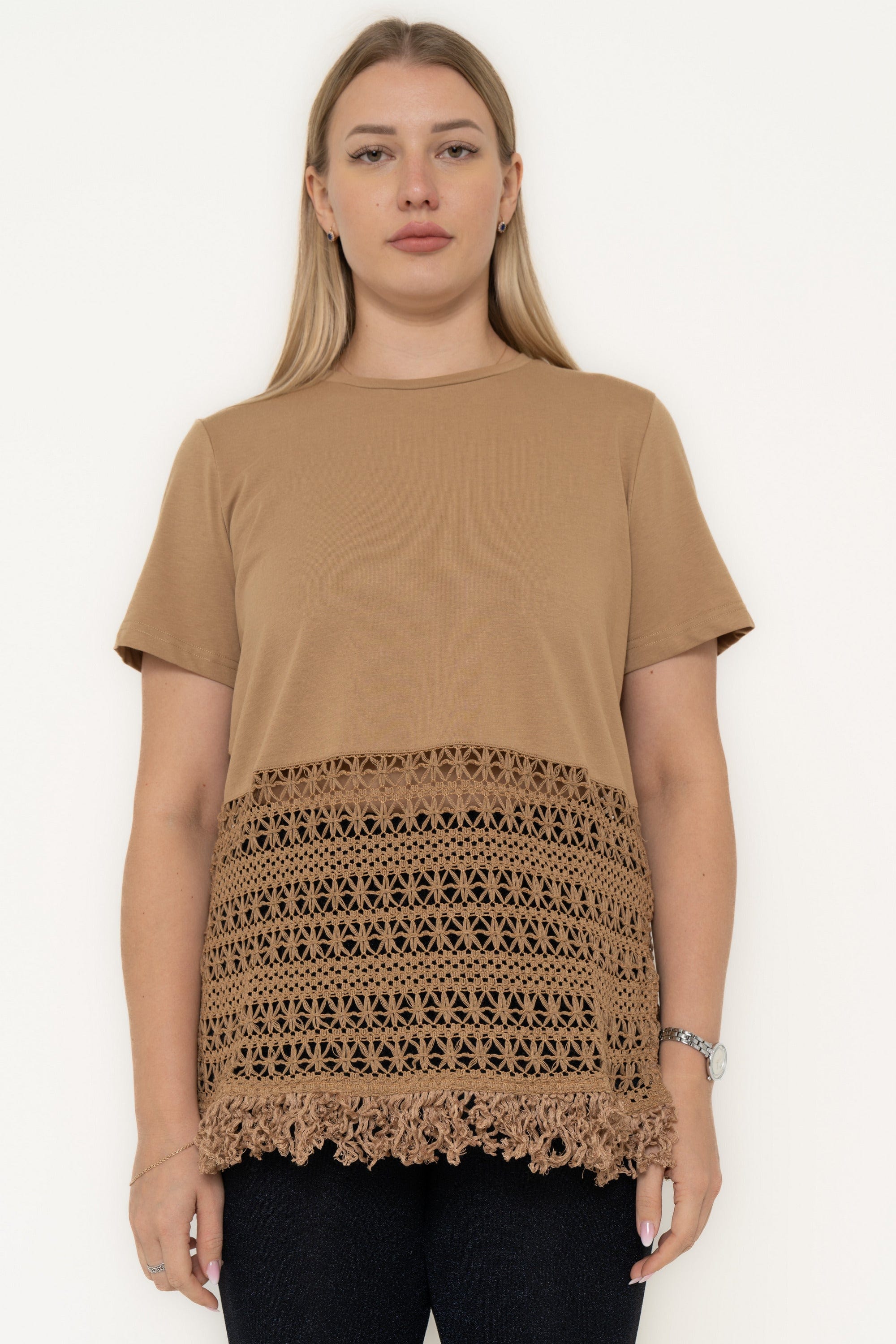 Plain Short Sleeve T-Shirt With Eyelet Detail