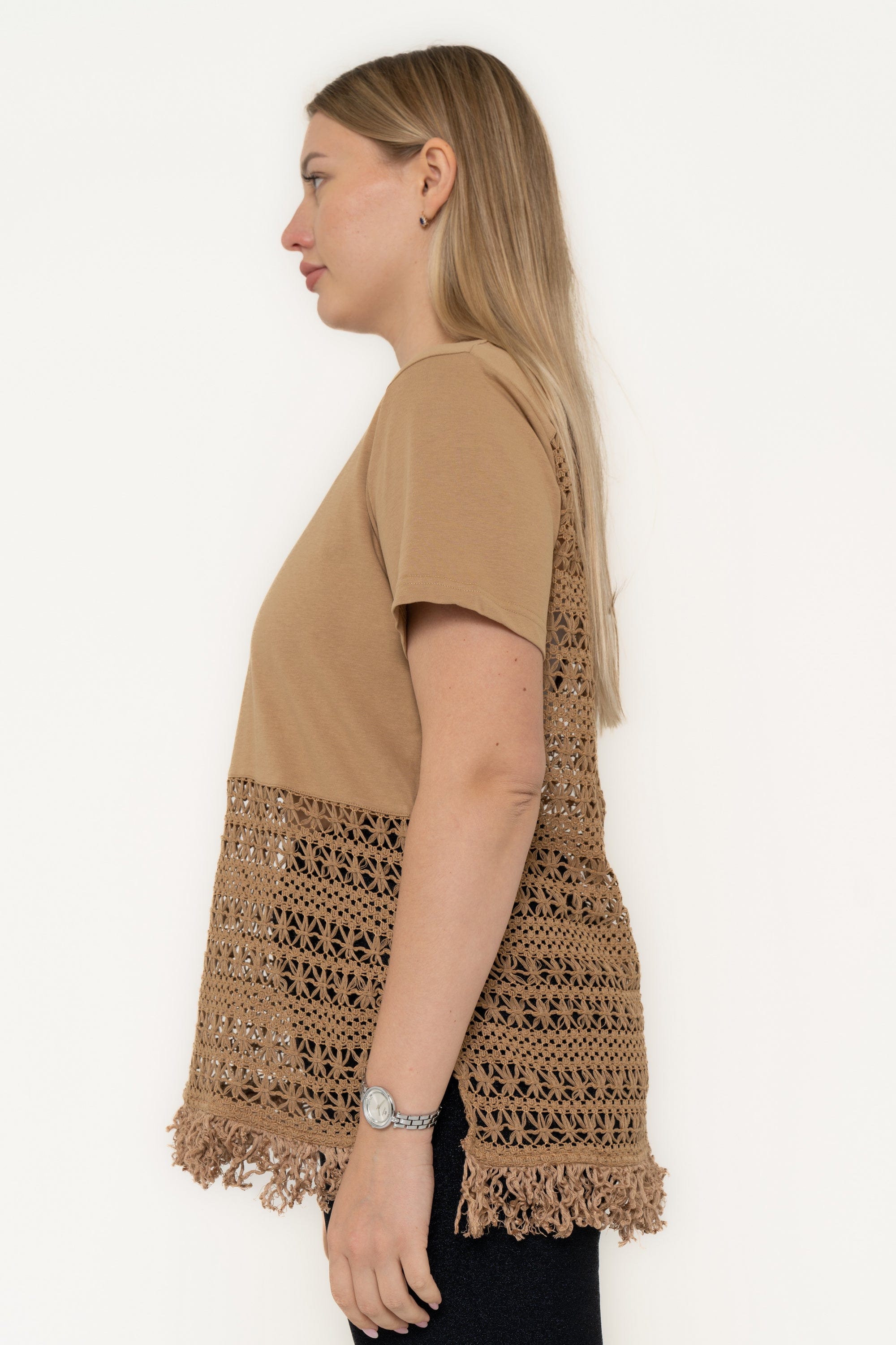 Plain Short Sleeve T-Shirt With Eyelet Detail