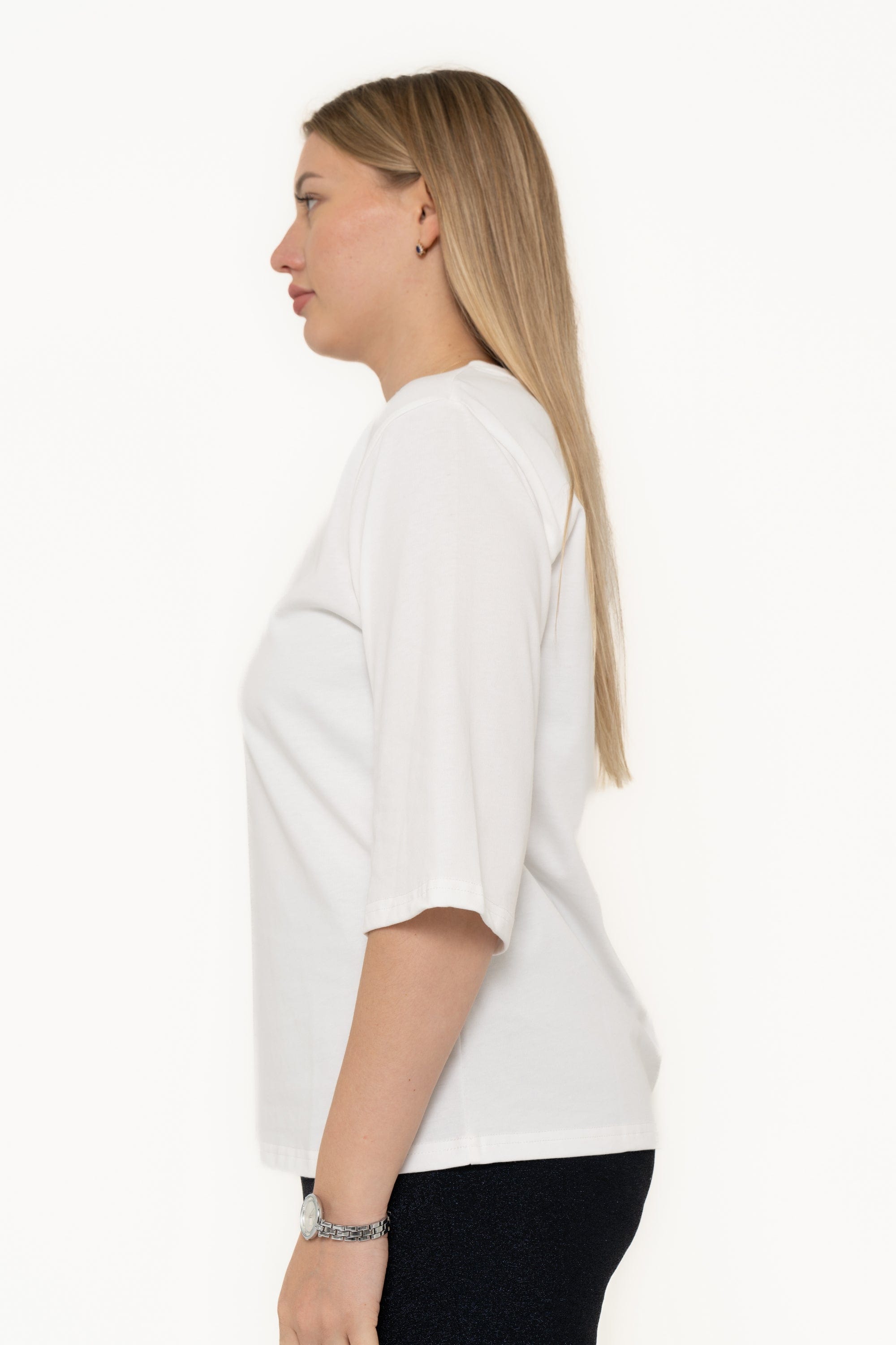 Yola 3/4 Sleeve T-Shirt with Embroidery Under the Neck