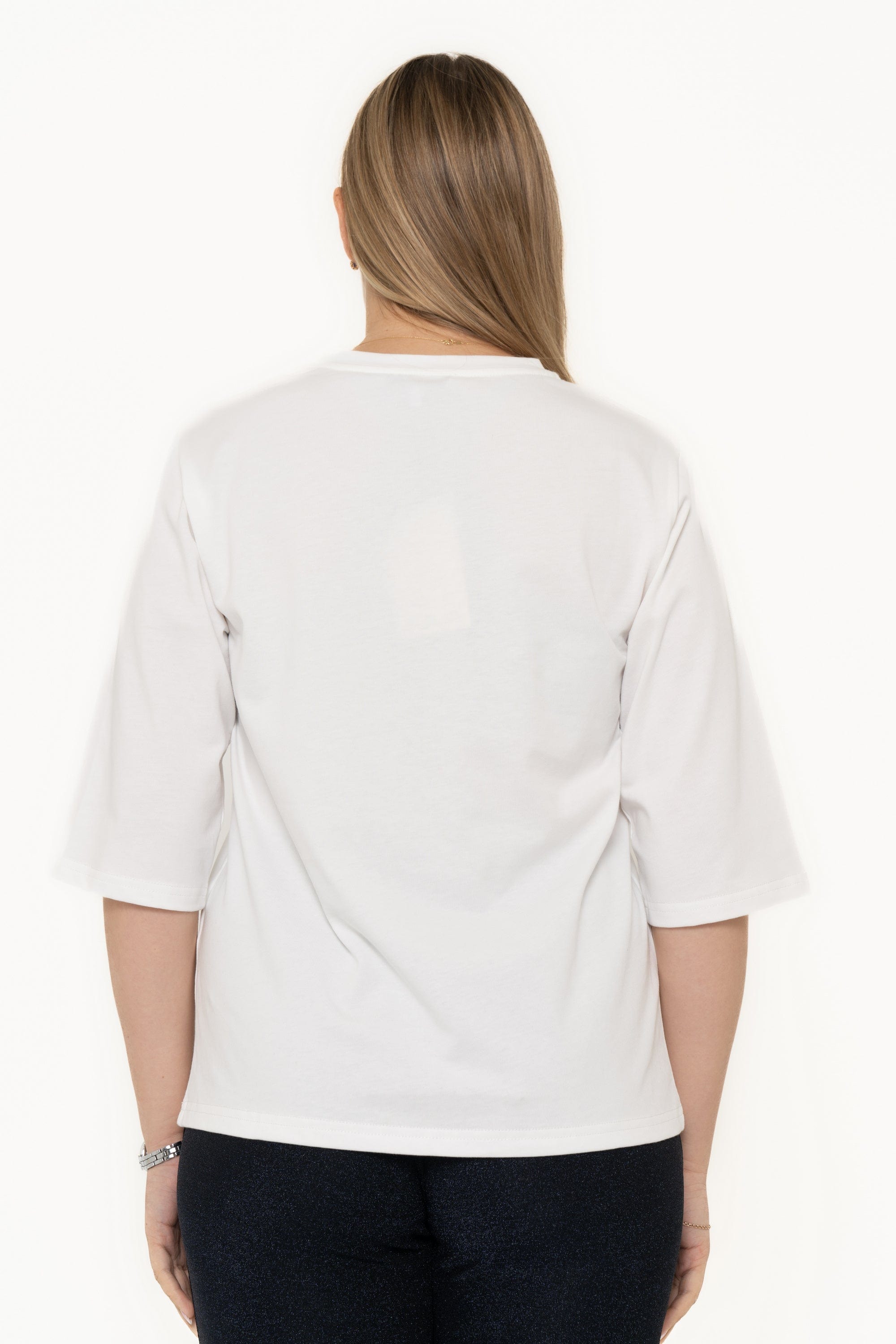 Yola 3/4 Sleeve T-Shirt with Embroidery Under the Neck