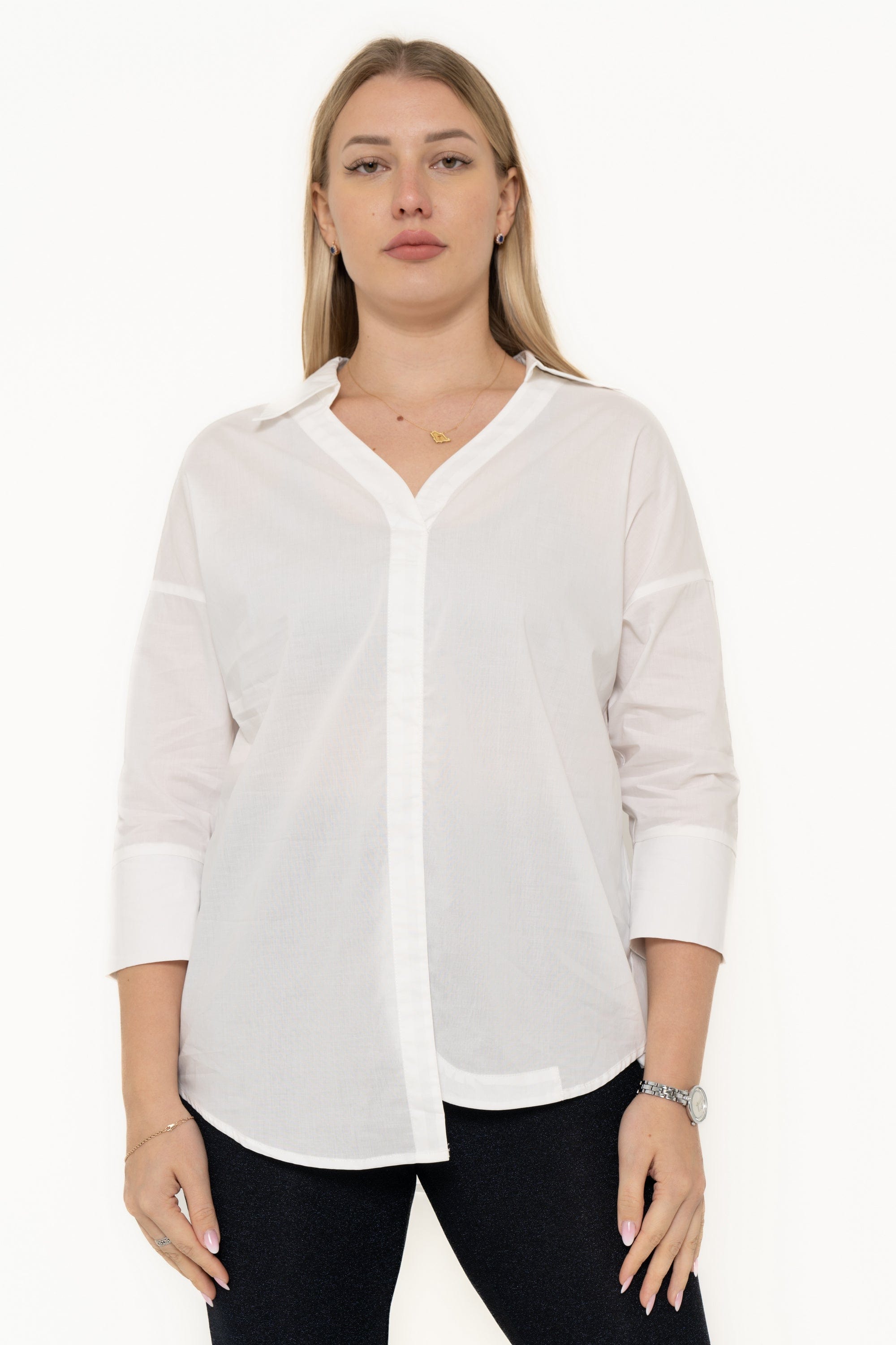 Plain V-Neck Long Sleeve Blouse