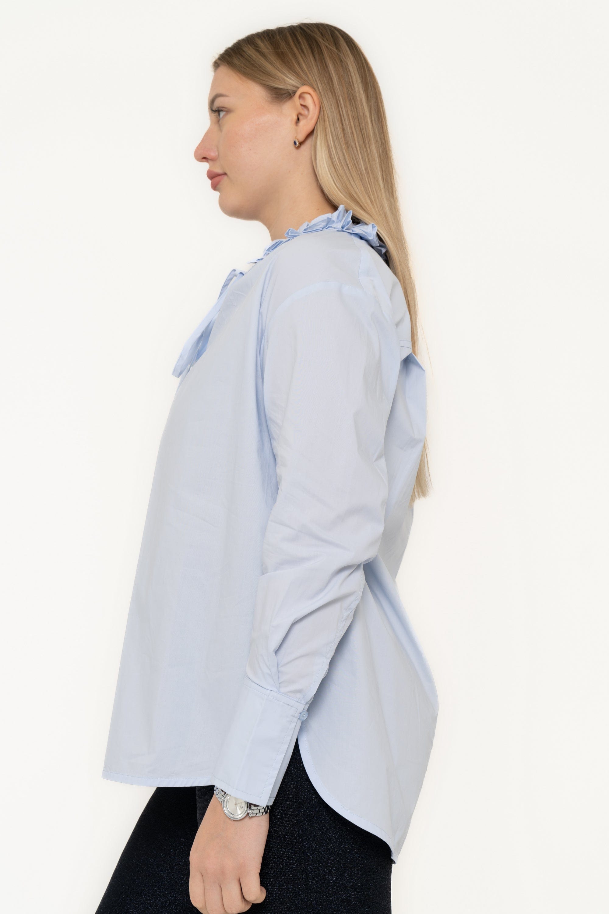 Long Sleeve Blouse With Ruffled Neckline