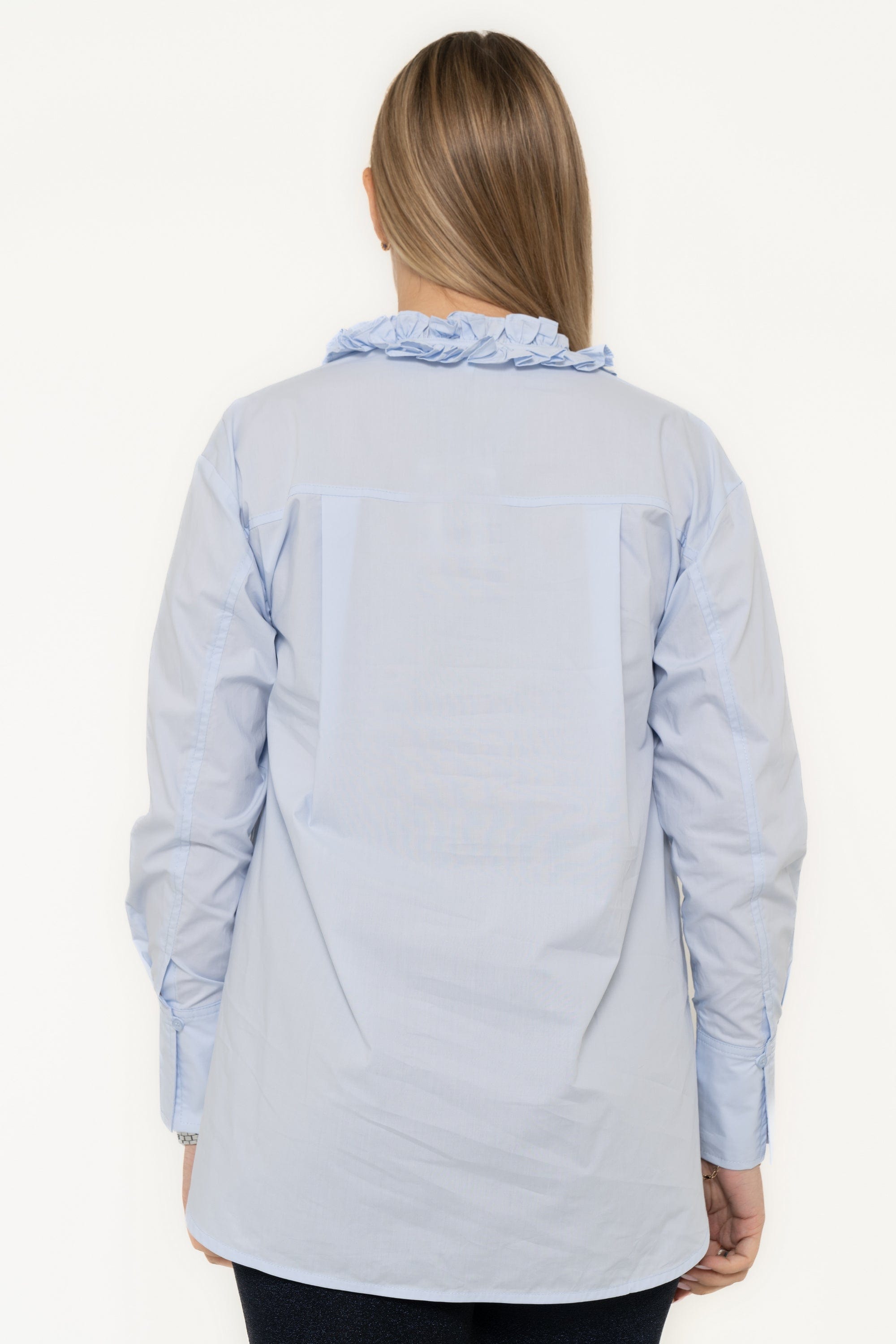 Long Sleeve Blouse With Ruffled Neckline