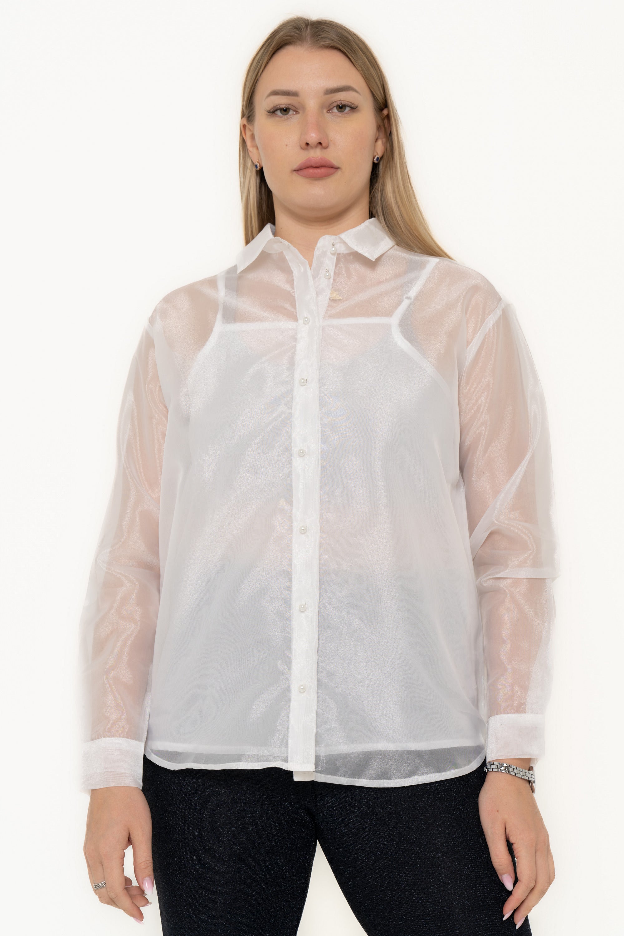 Yola Solid Color Chiffon Blouse with Front Buttons