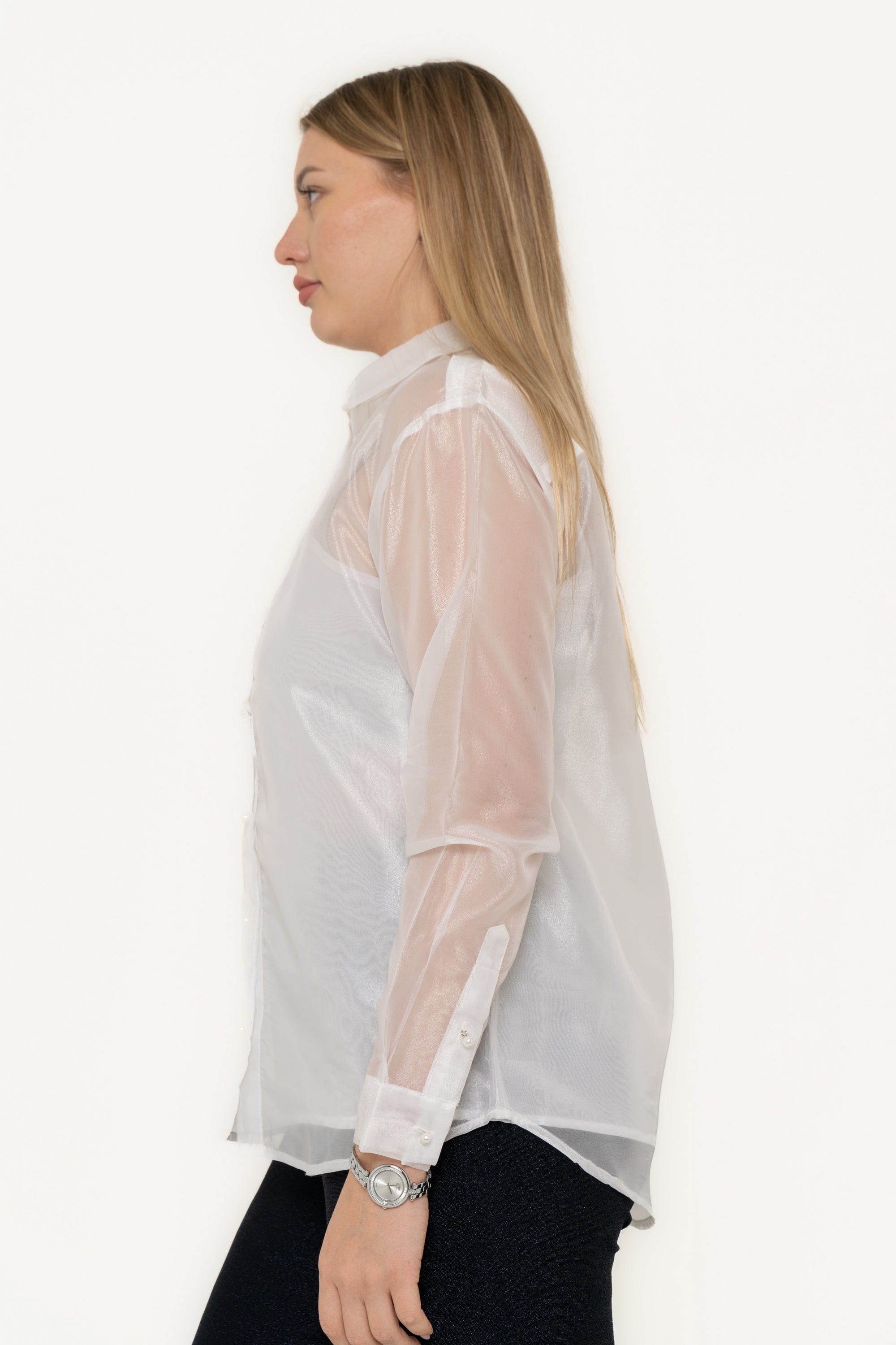 Solid Color Chiffon Blouse With Front Buttons