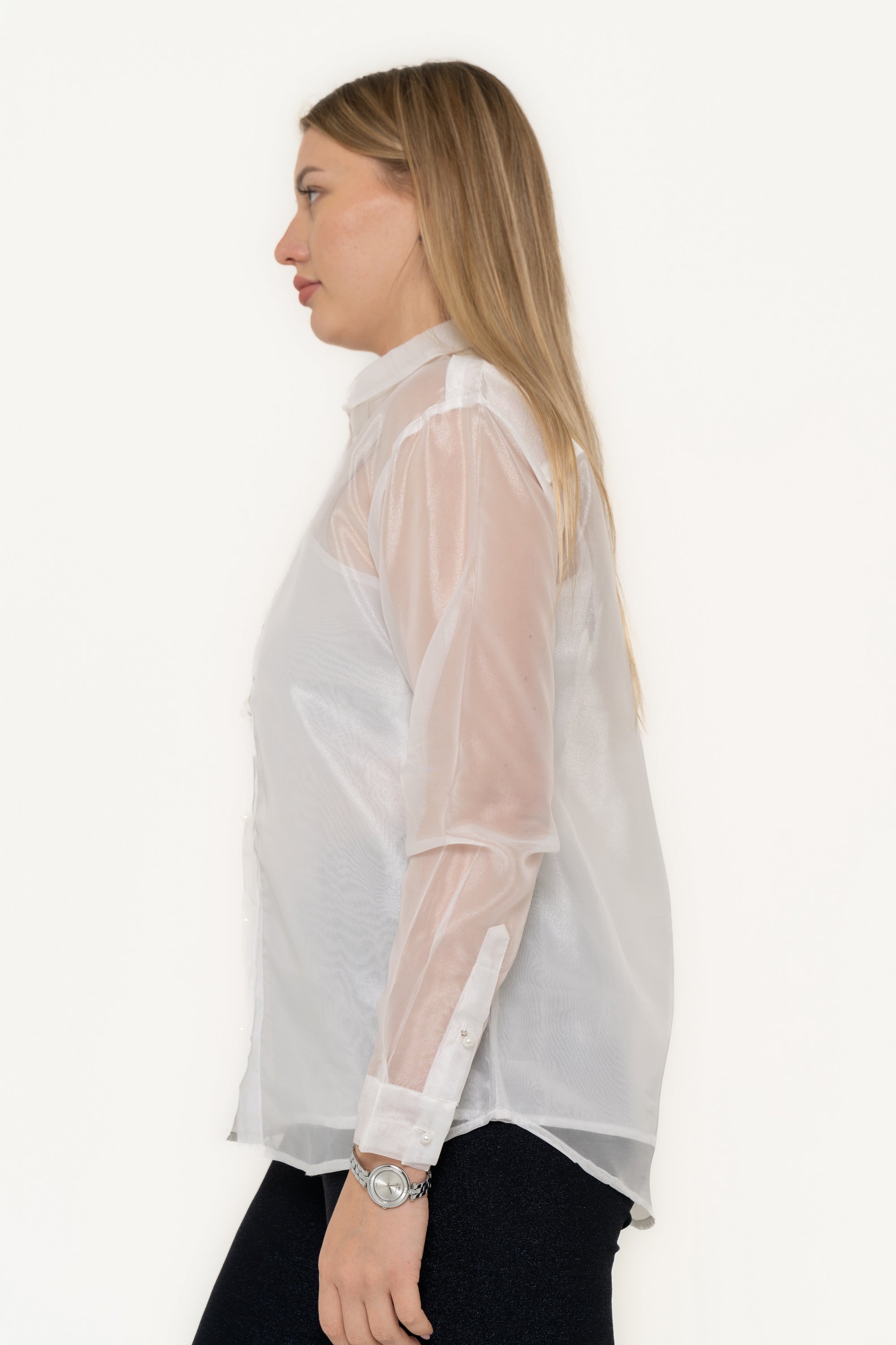 Yola Solid Color Chiffon Blouse with Front Buttons