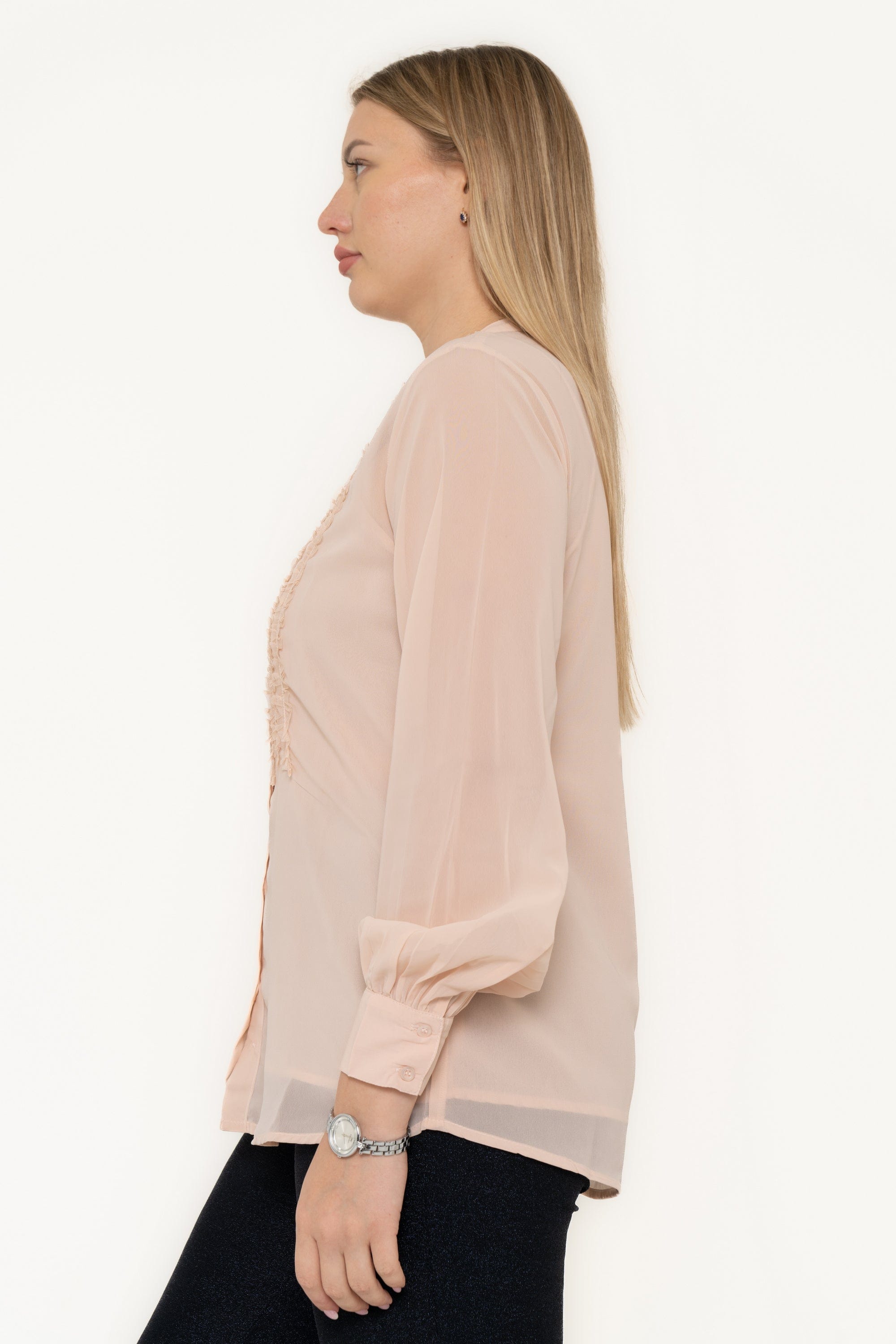 Embroidered Chiffon Blouse With Long Sleeves
