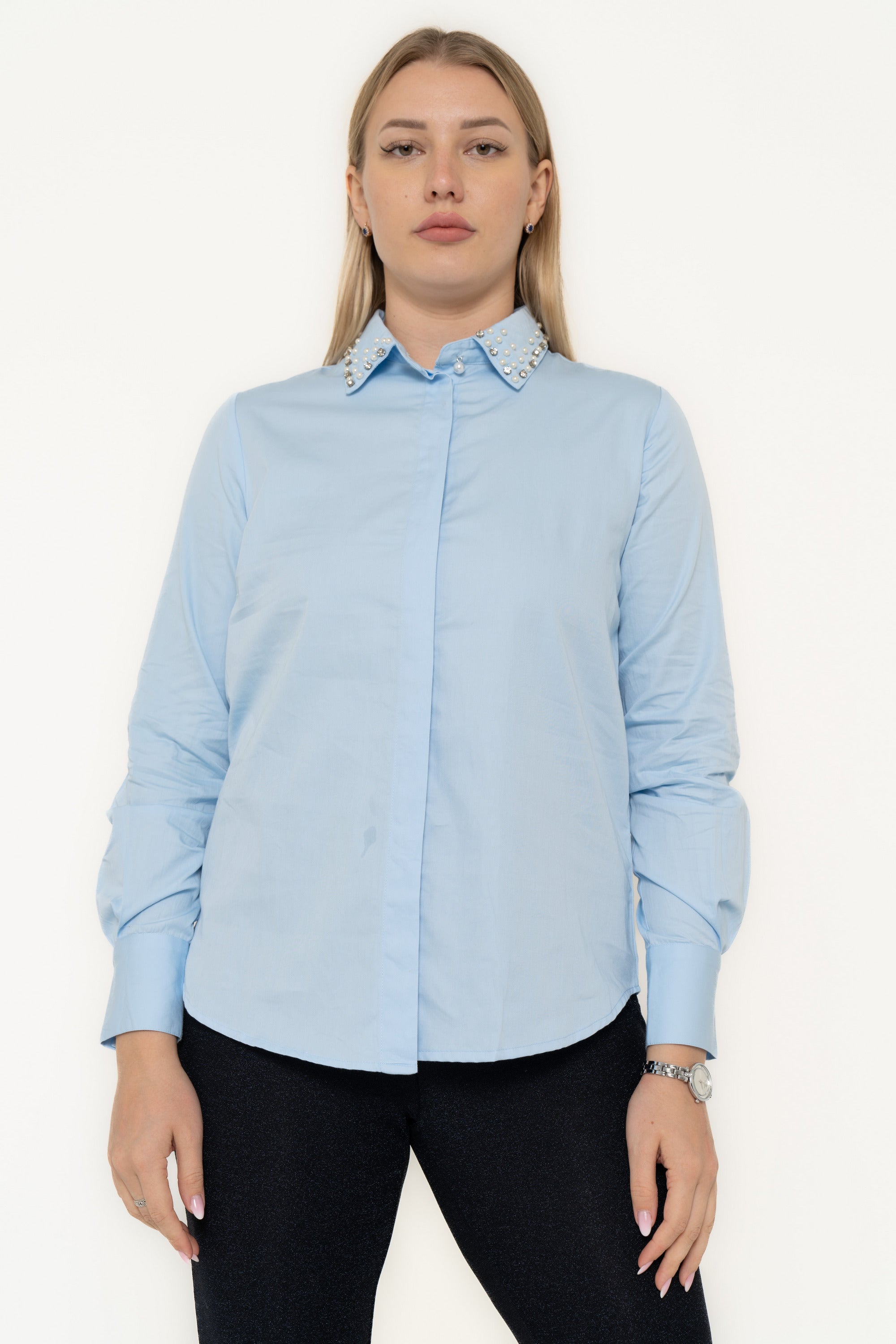 Yola Long-Sleeve Blouse with Embroidery on the Collar