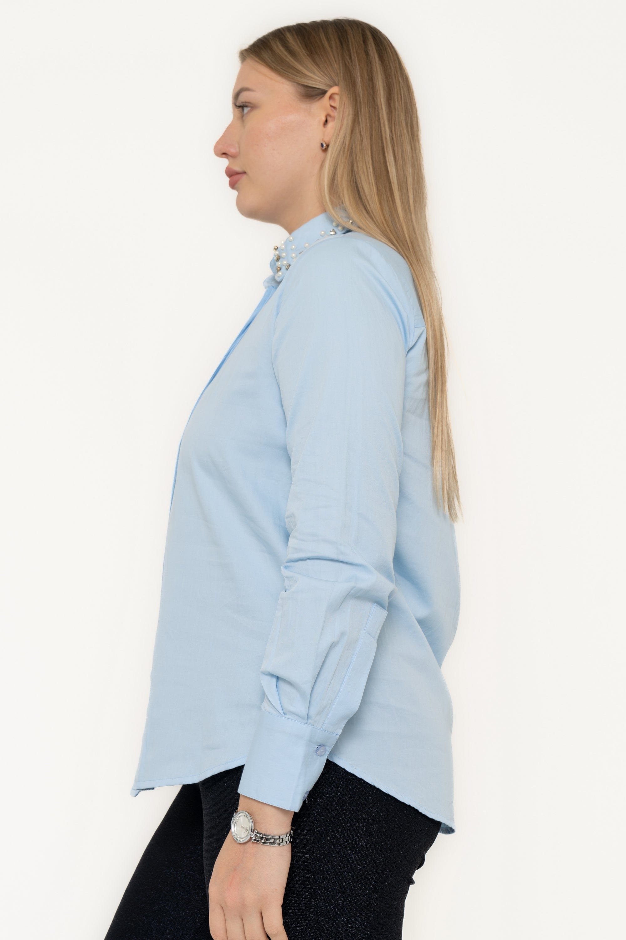 Long-Sleeve Blouse With Embroidery On The Collar