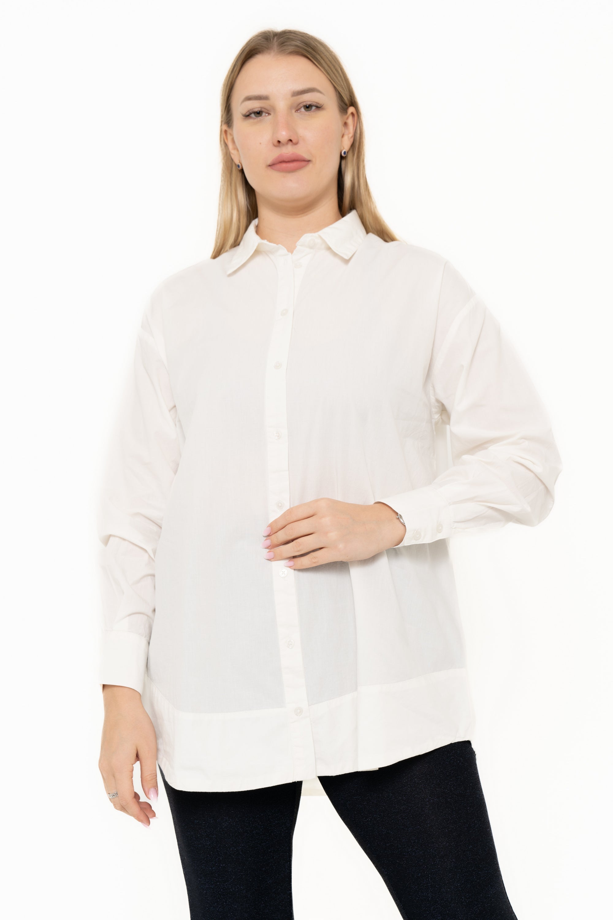 Yola long-sleeve shirt blouse with collar and front buttons