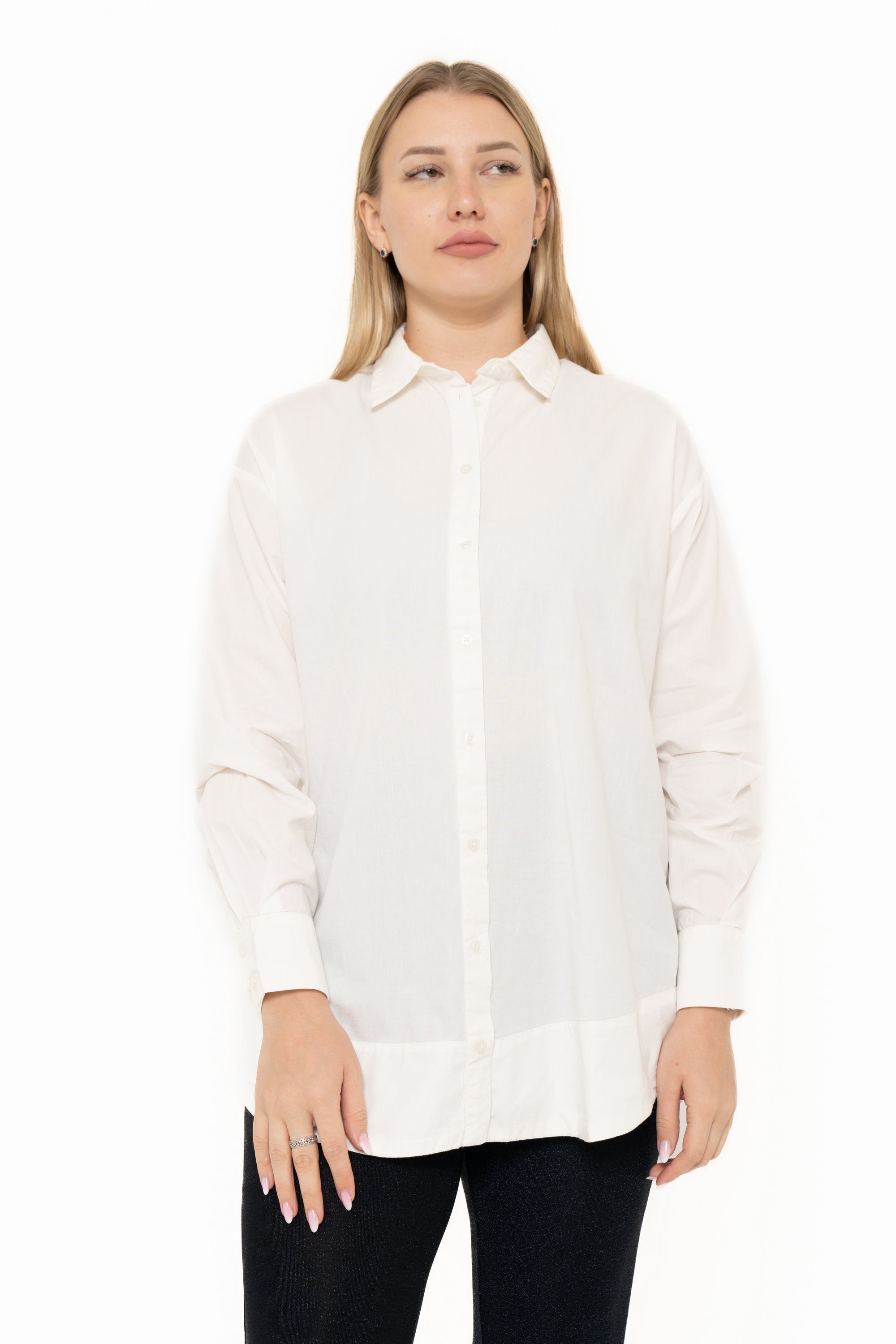 Yola long-sleeve shirt blouse with collar and front buttons