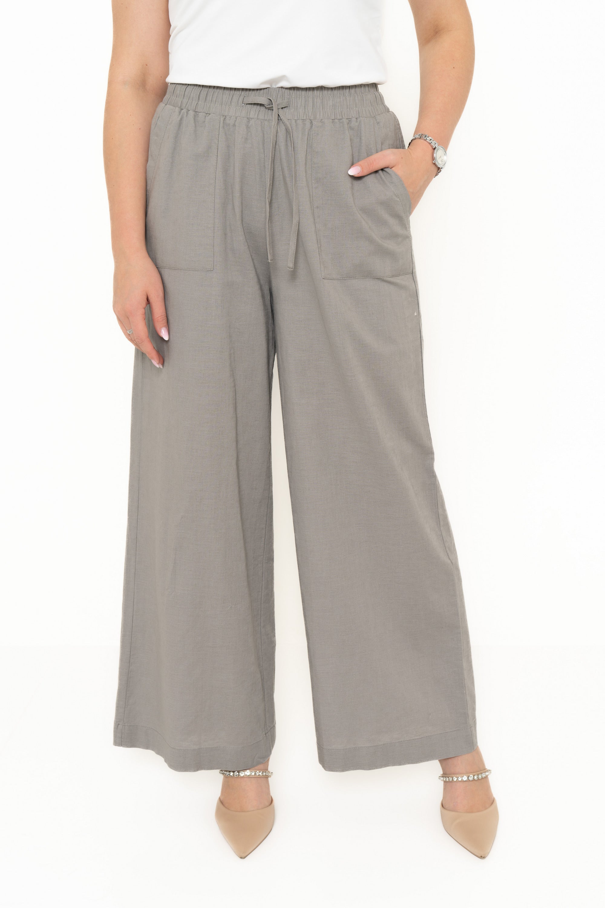 Yola Plain Pants with Elastic Waist and Long Pockets