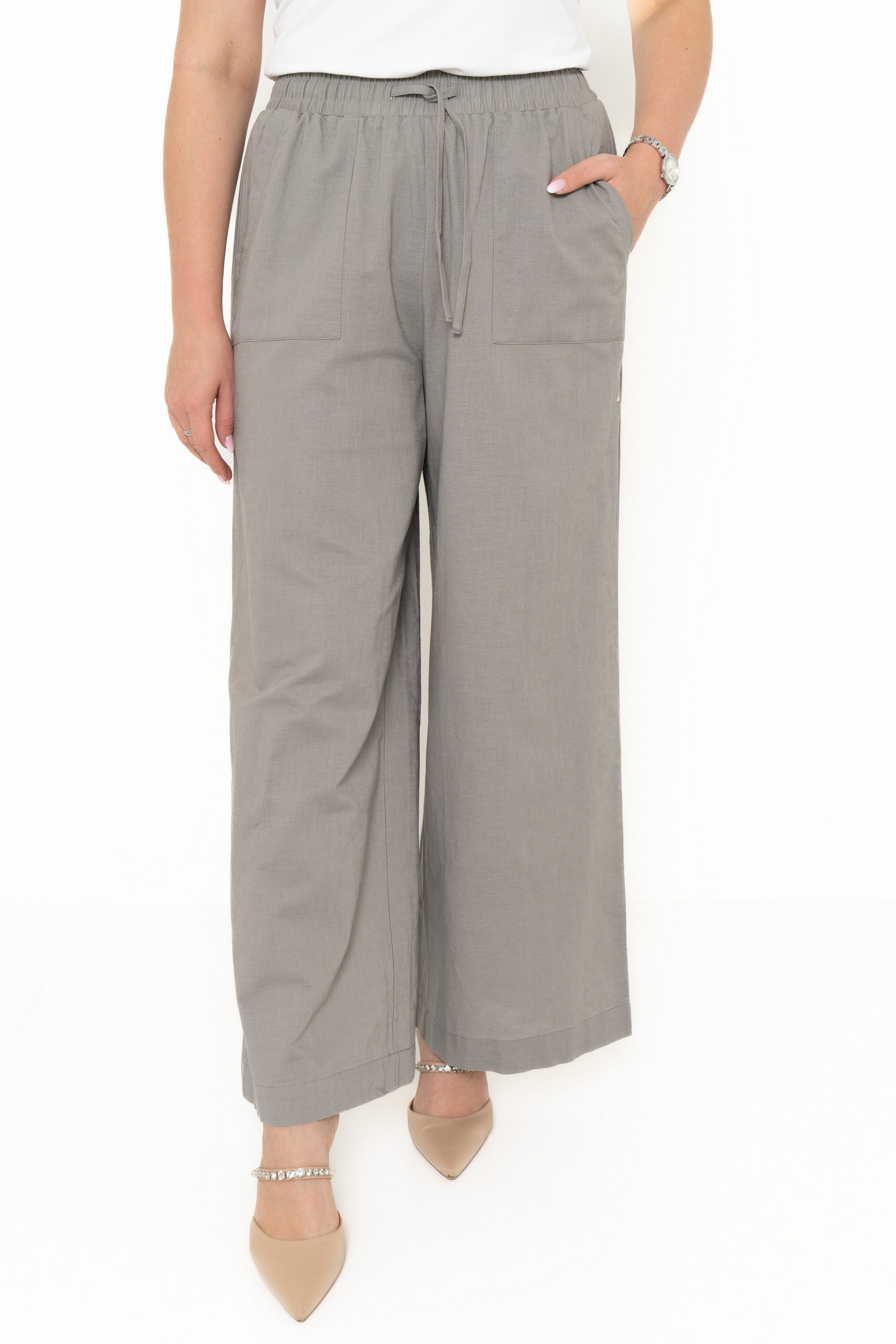 Yola Plain Pants with Elastic Waist and Long Pockets