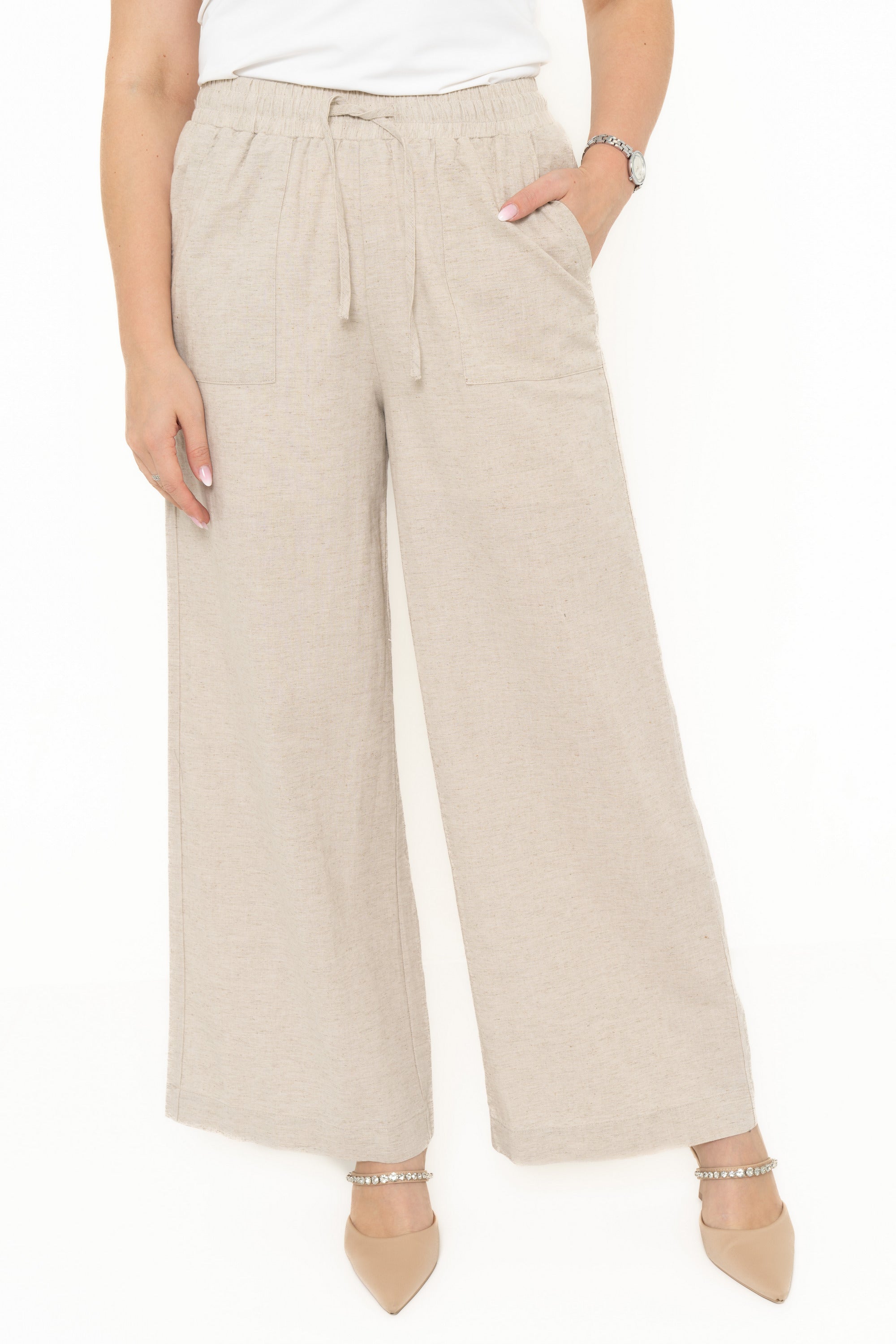 Yola Plain Pants with Elastic Waist and Long Pockets