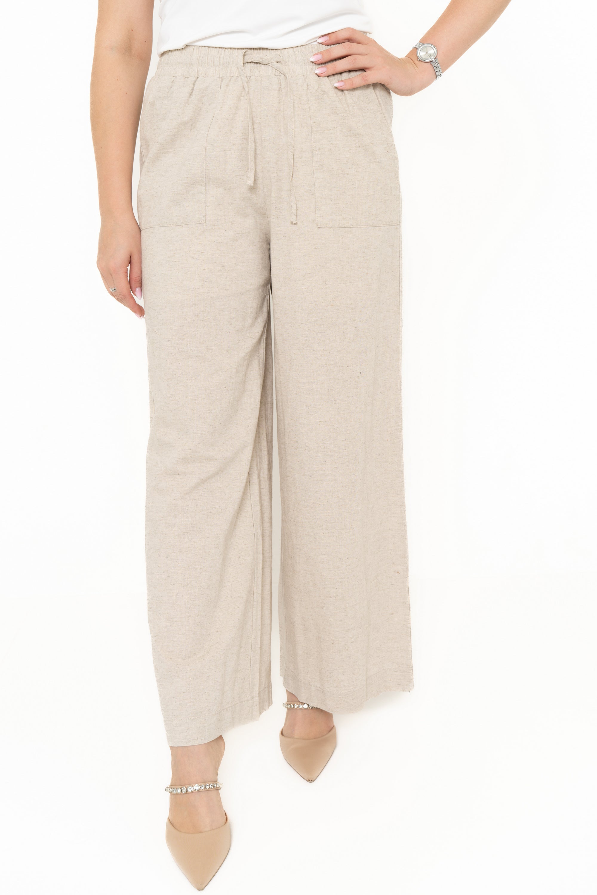 Yola Plain Pants with Elastic Waist and Long Pockets