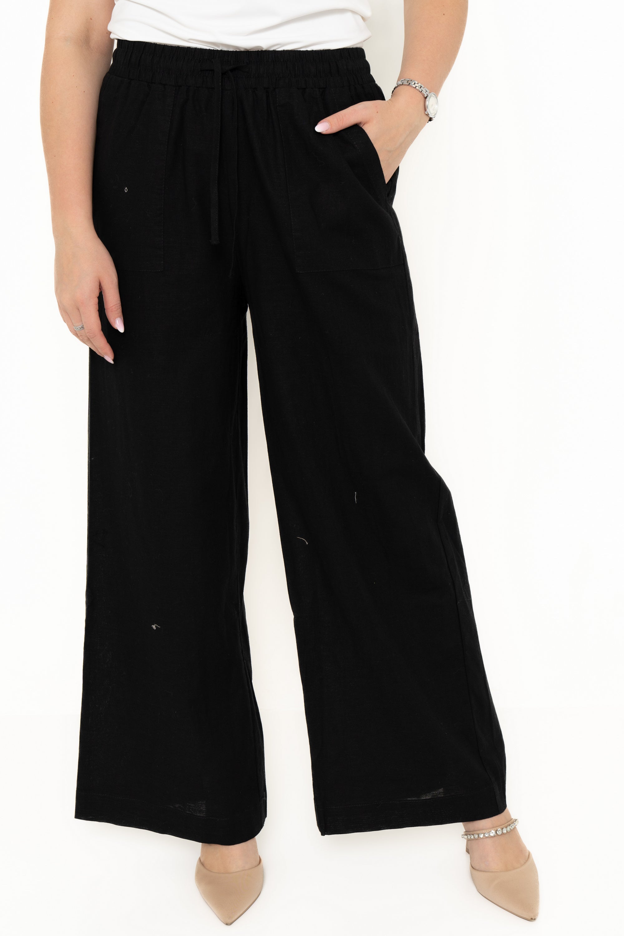 Yola Plain Pants with Elastic Waist and Long Pockets