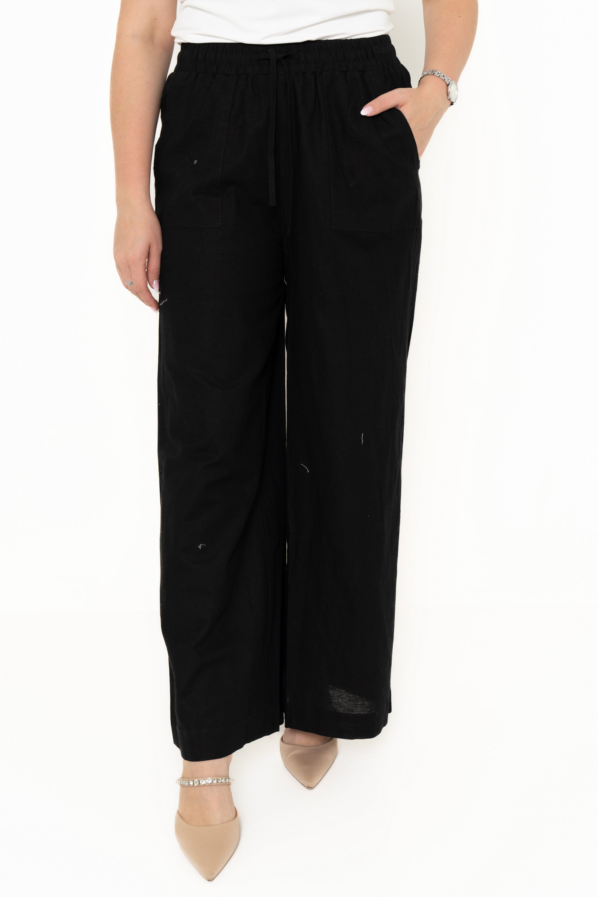 Yola Plain Pants with Elastic Waist and Long Pockets