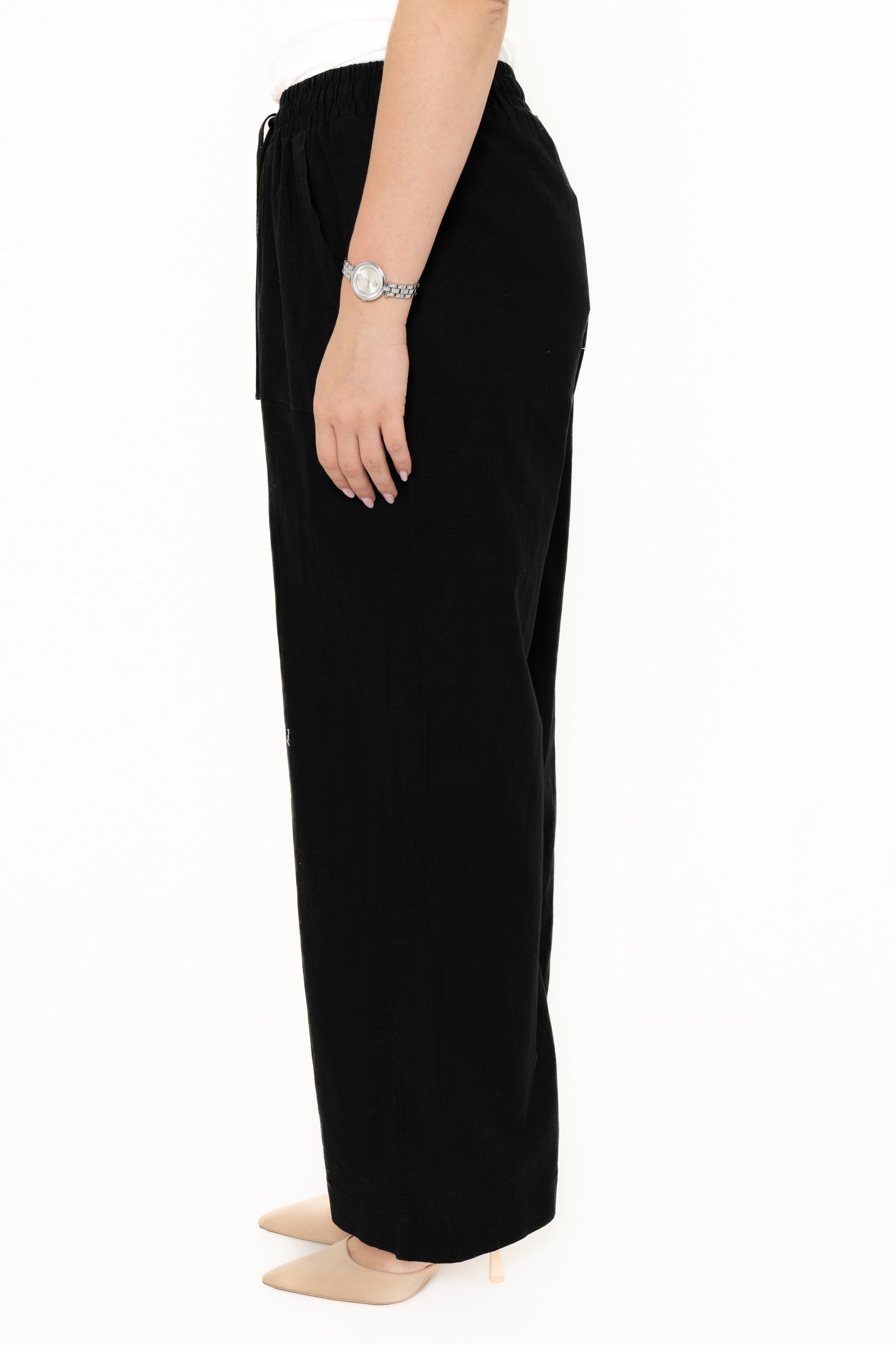 Yola Plain Pants with Elastic Waist and Long Pockets