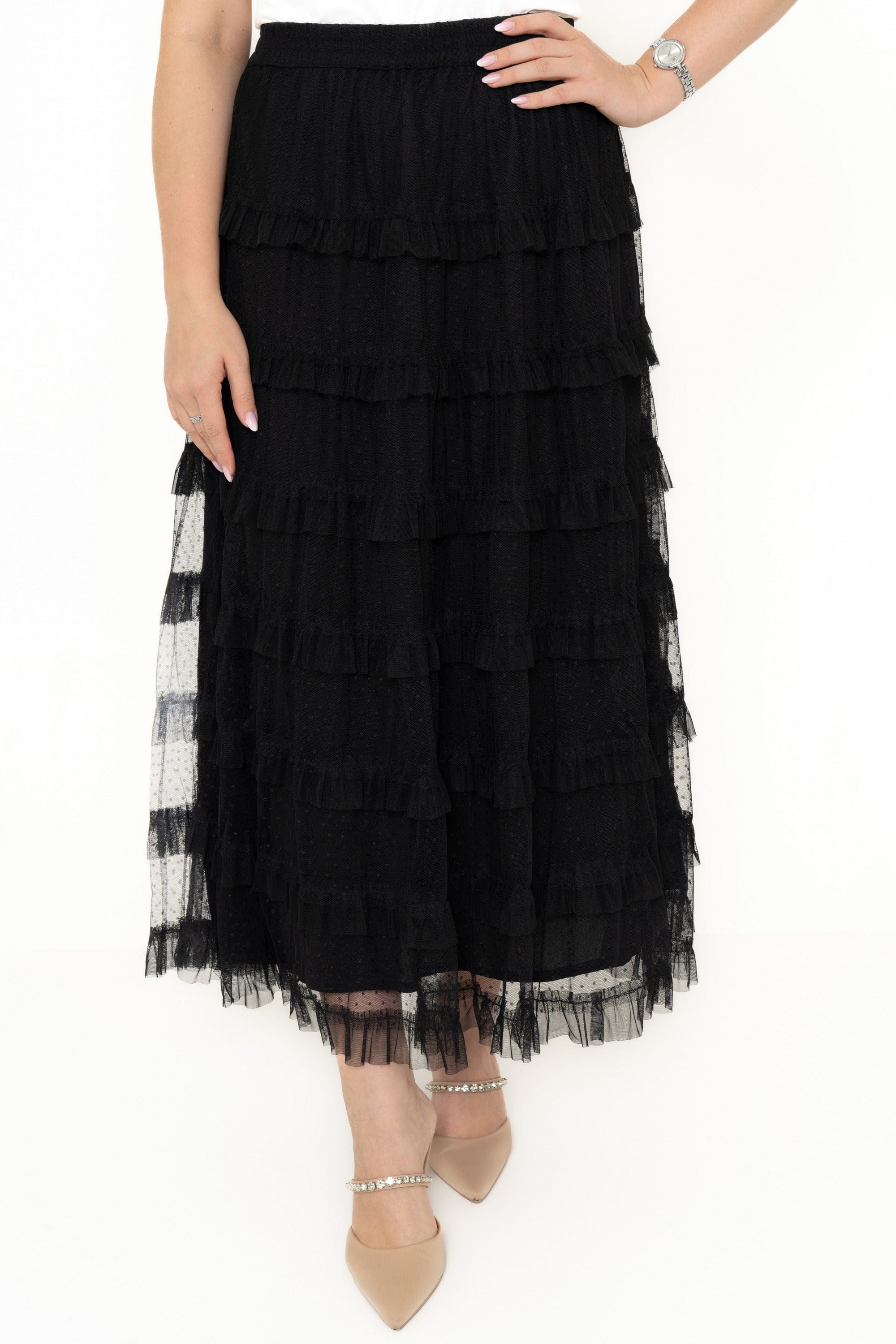 Yola Long Waist-Defined Tulle Skirt