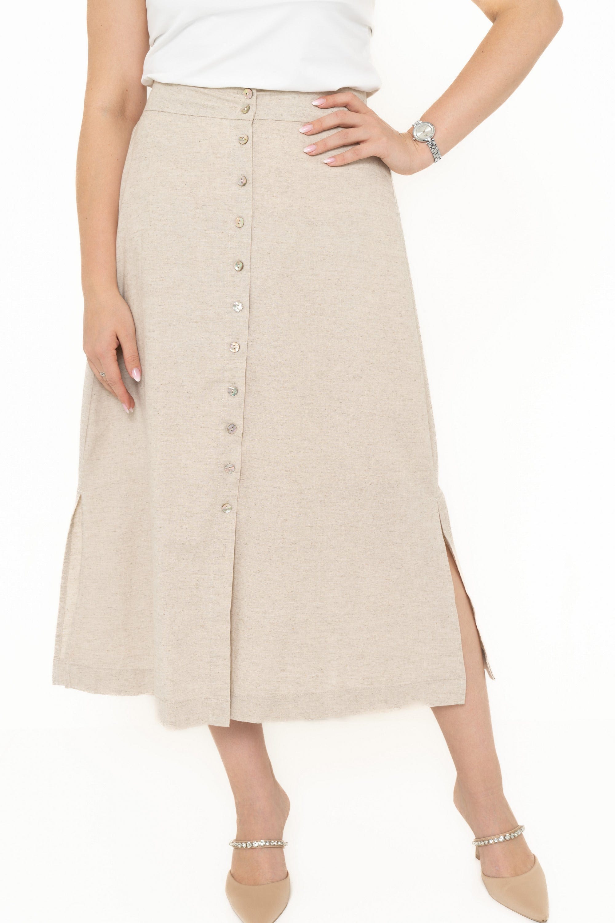 Yola Plain skirt with front buttons, high waist,