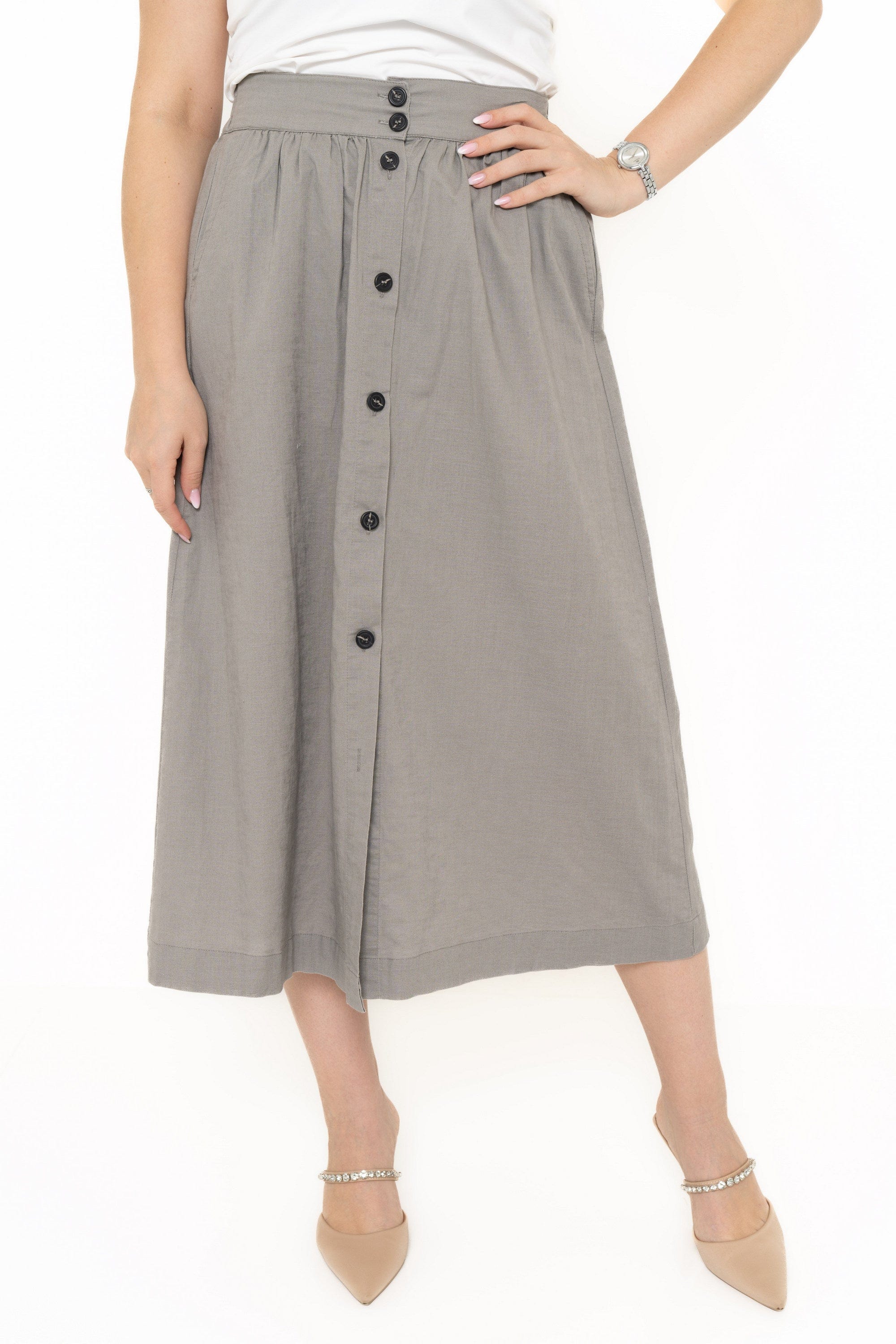 Yola High-Waisted Skirt with Front Buttons