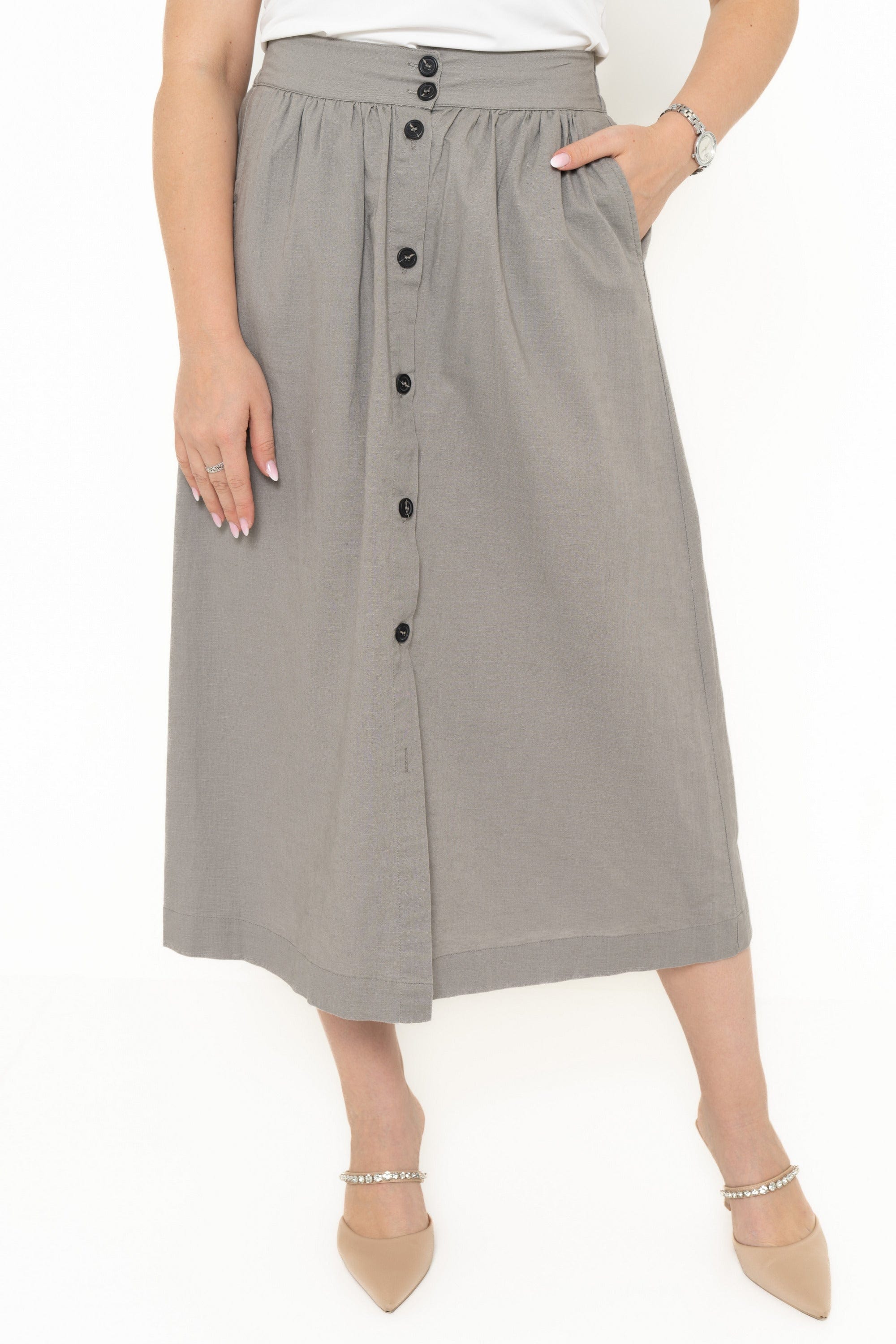 Yola High-Waisted Skirt with Front Buttons