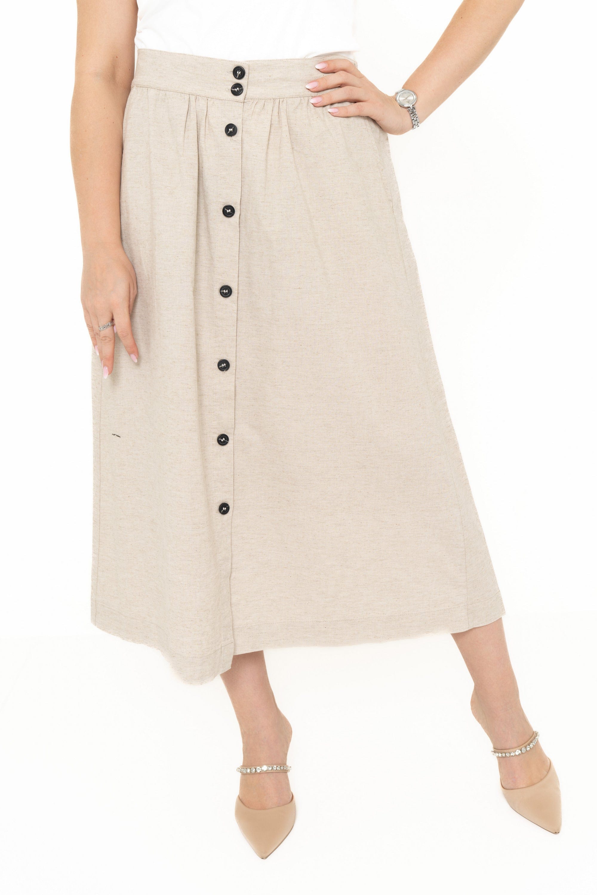 Yola High-Waisted Skirt with Front Buttons