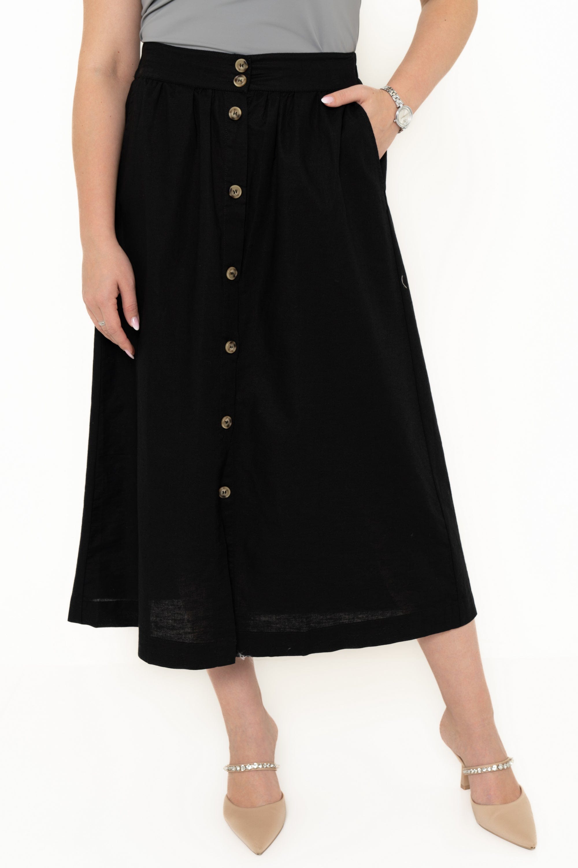 High-Waisted Skirt With Front Buttons