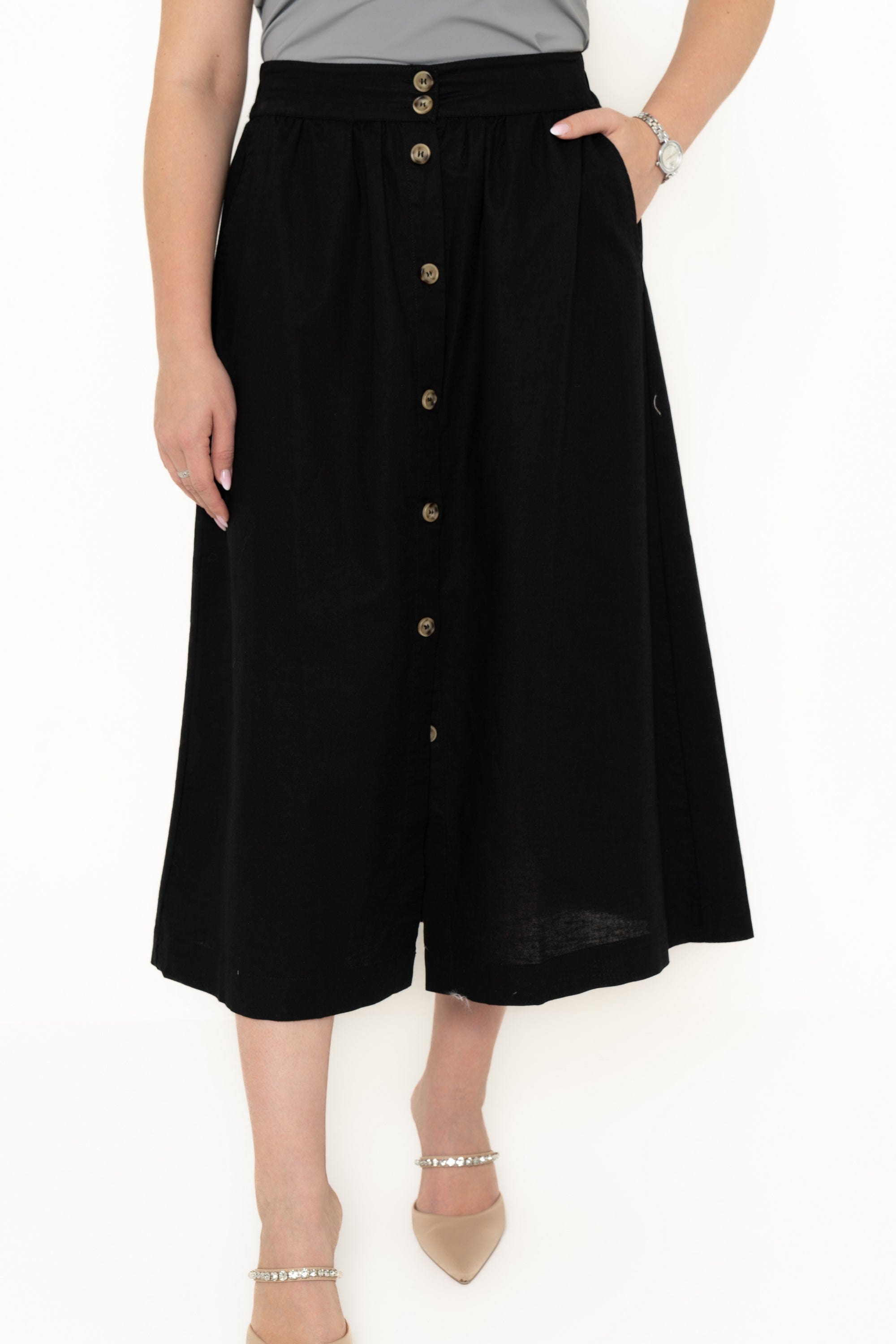 Yola High-Waisted Skirt with Front Buttons