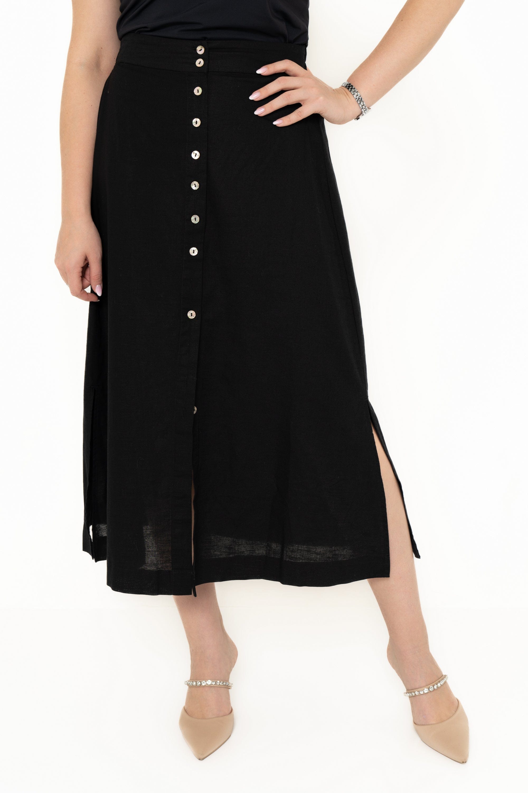 Yola Plain skirt with front buttons, high waist,