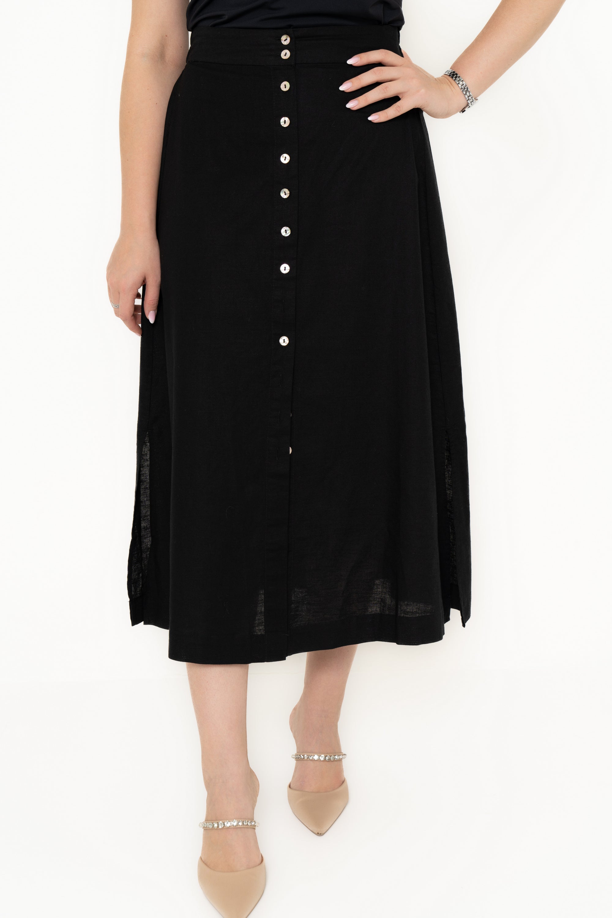 Yola Plain skirt with front buttons, high waist,