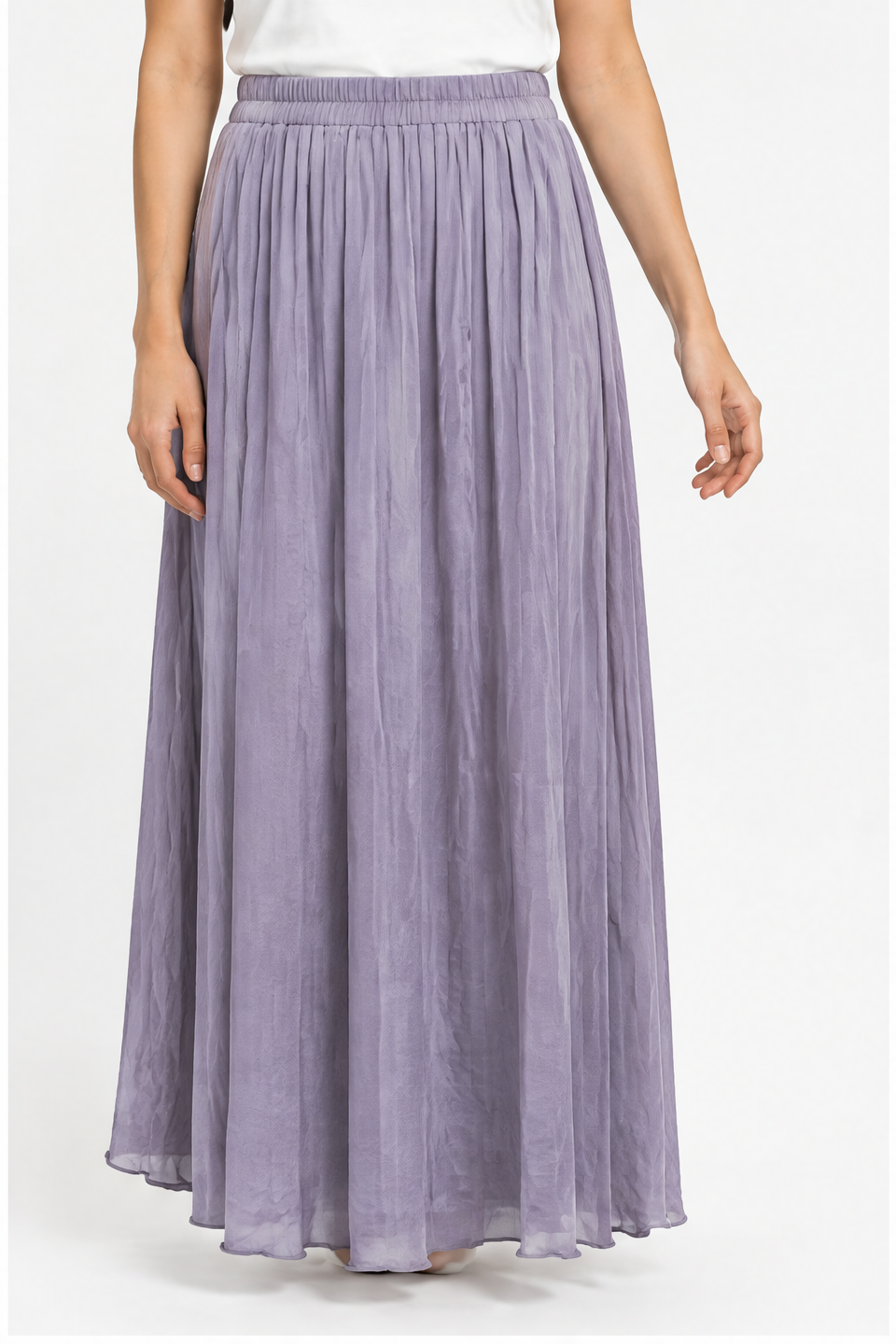 Loose-Fit Pleated Skirt with Elastic Waist