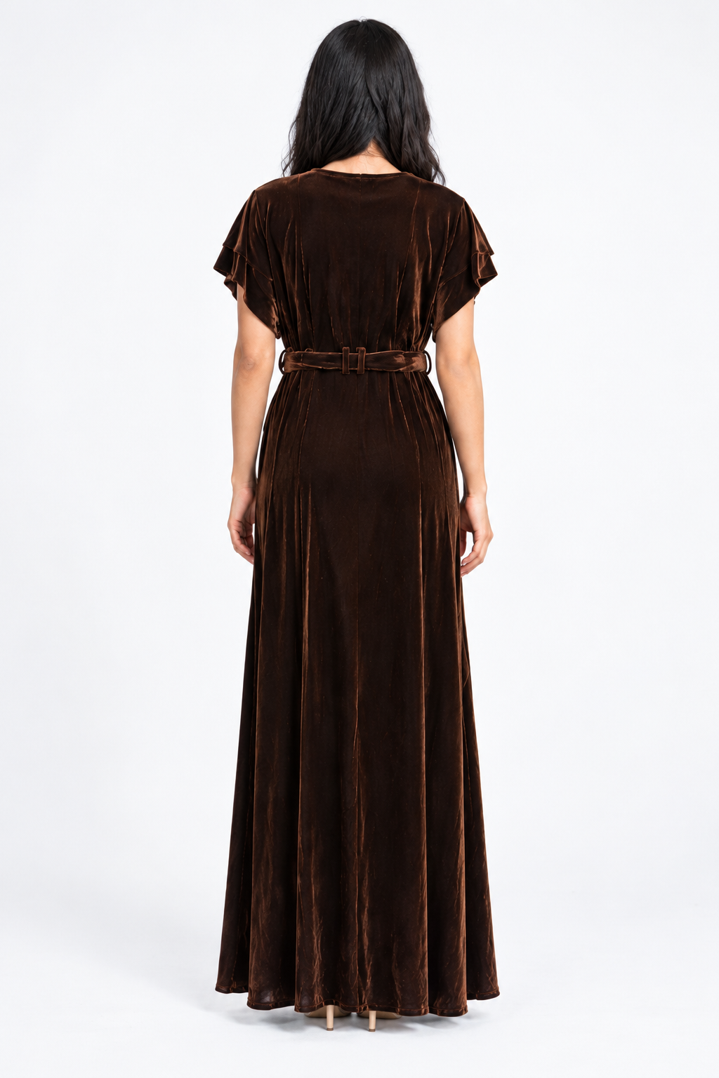 Pleated Maxi Dress with Waist Belt