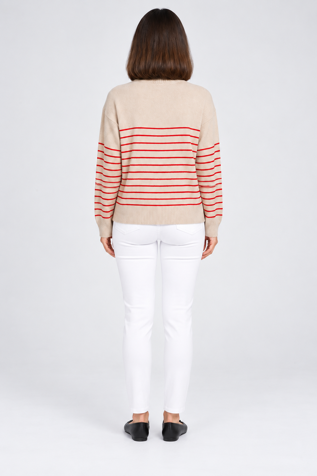 Striped Sweater with Half-Zip Neck